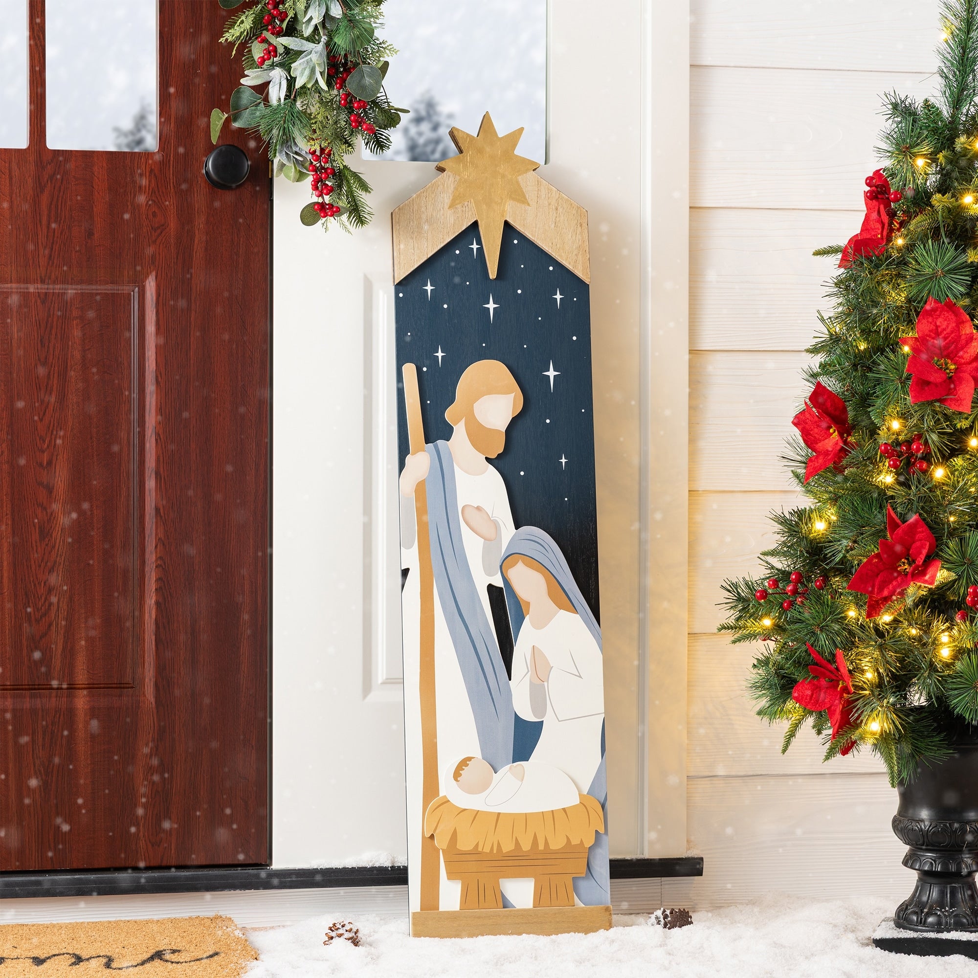 Glitzhome 42 H Christmas Double Sided Nativity Porch Leaner