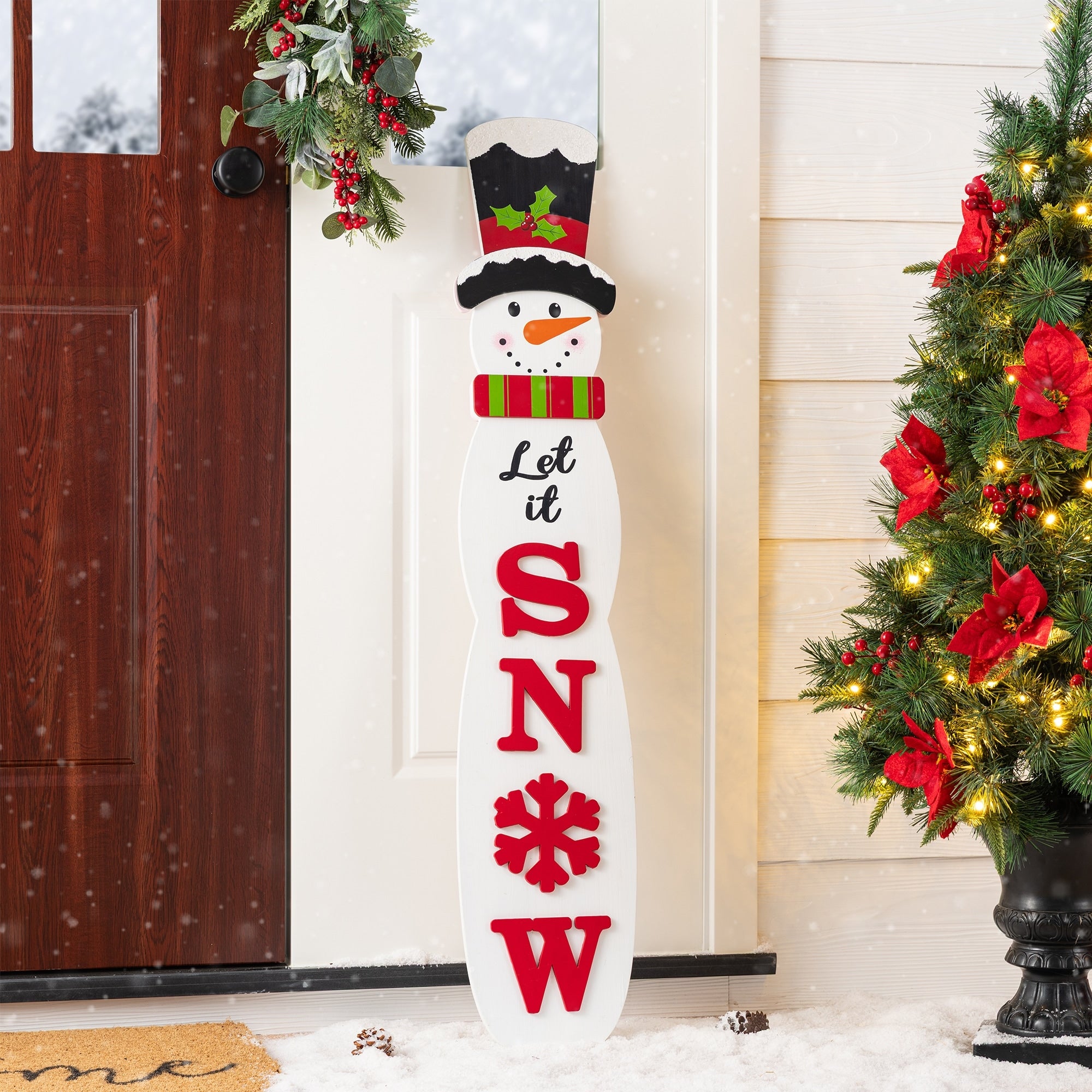 Glitzhome 42 H Christmas Wood Double Sided Snowman Porch Leaner 42 H