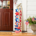 Glitzhome 42 H Lighted Patriotic Americana Wooden Stacked Stars Porch Sign With Timer