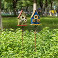 Glitzhome 52.5H Blue Green Metal Sunflower Decorative Garden Birdhouse With Stake
