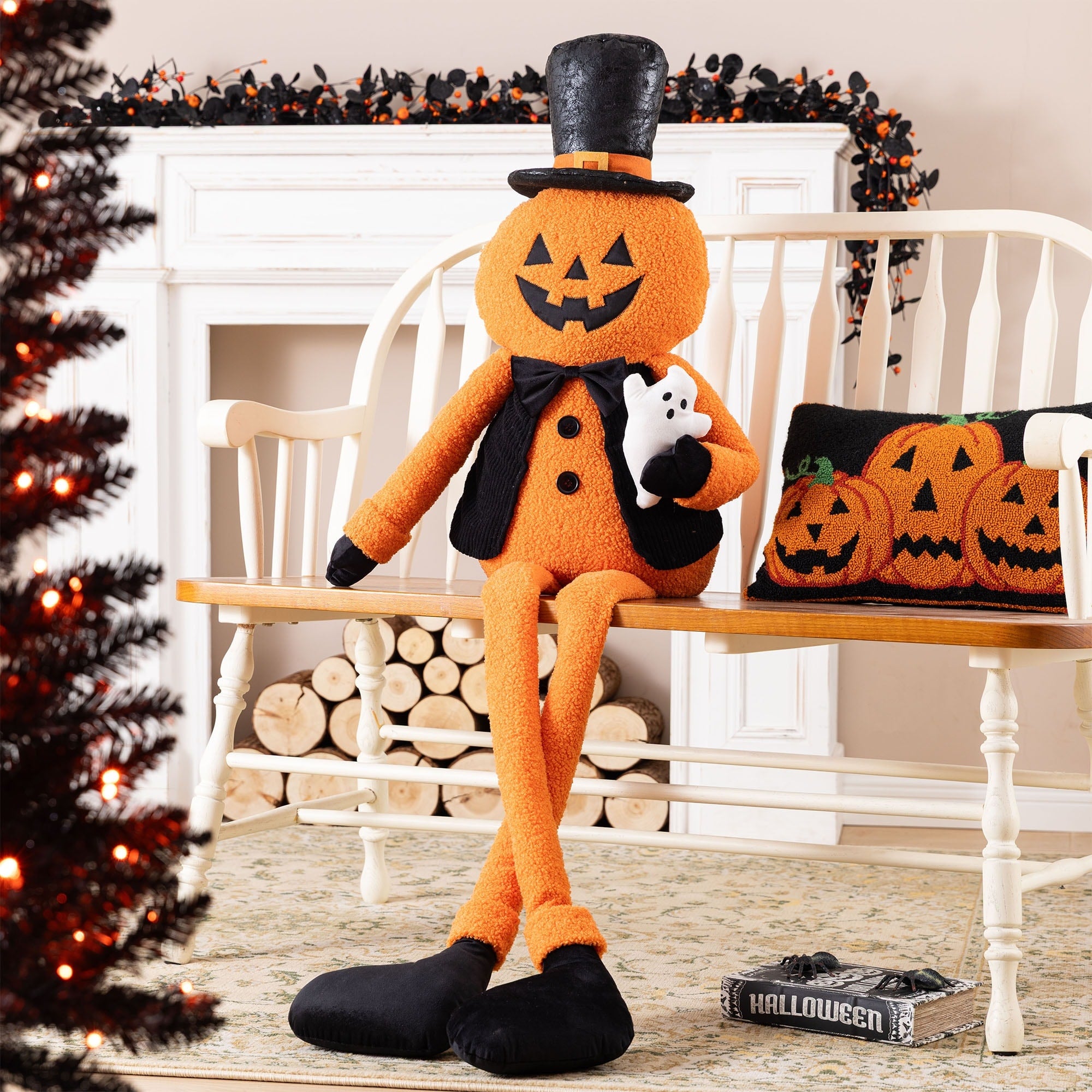 Glitzhome 59 H Halloween Oversized Fabric Jack O Lantern With Dangle Legs