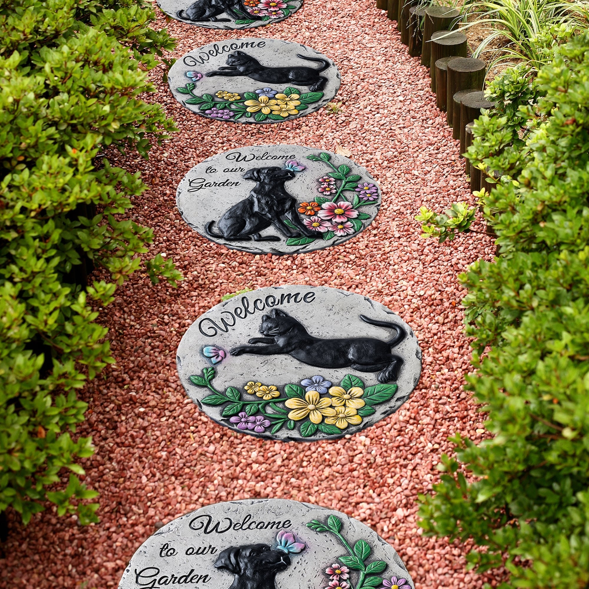 Glitzhome 6 Piece Cement Cat And Dog Textured Stepping Stones Garden Decor 10 In