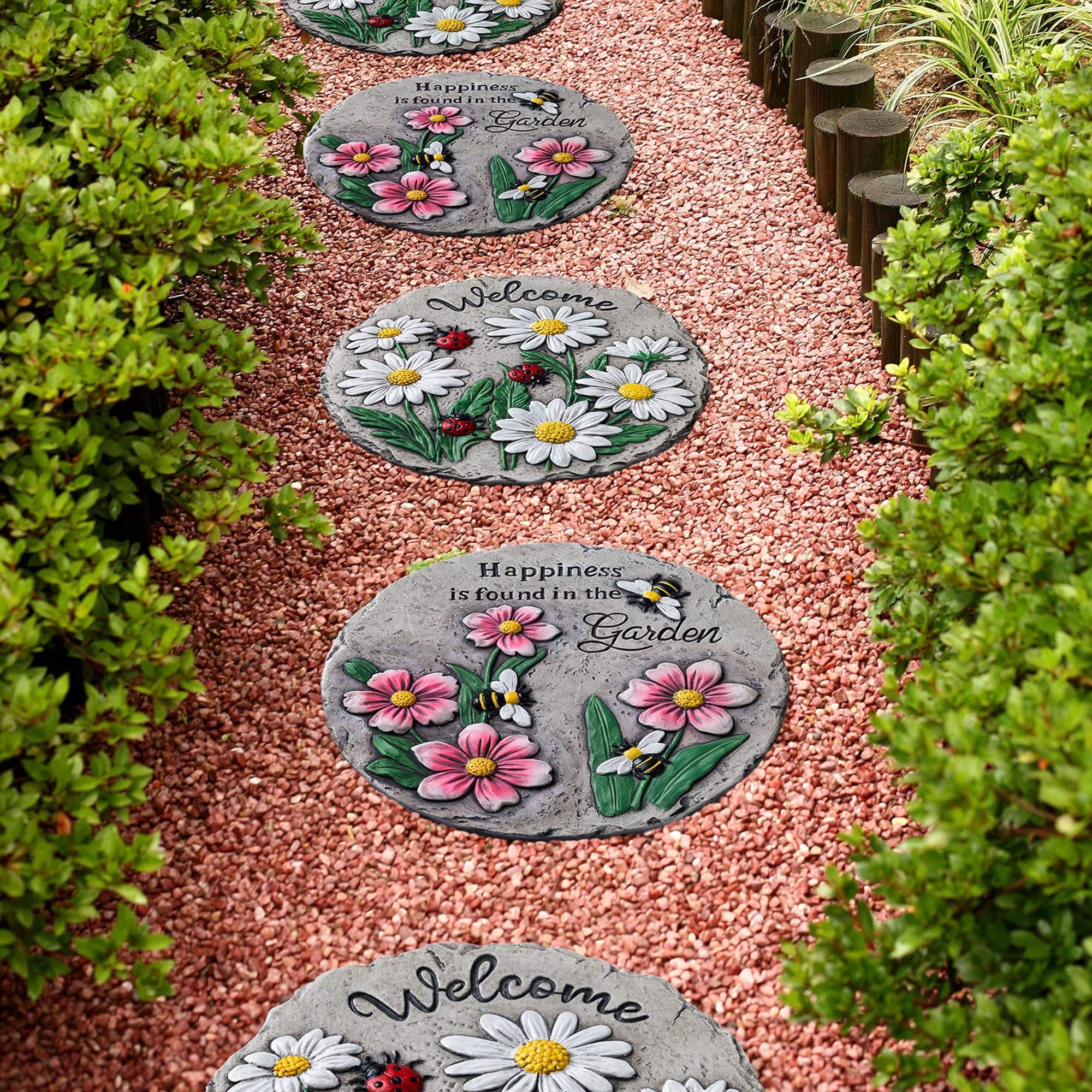 Glitzhome 6 Piece Cement Flower Textured Stepping Stones Garden Decor 10 In