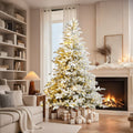 Glitzhome Pre Lit Snow Flocked Fir Christmas Tree With Warm White Lights