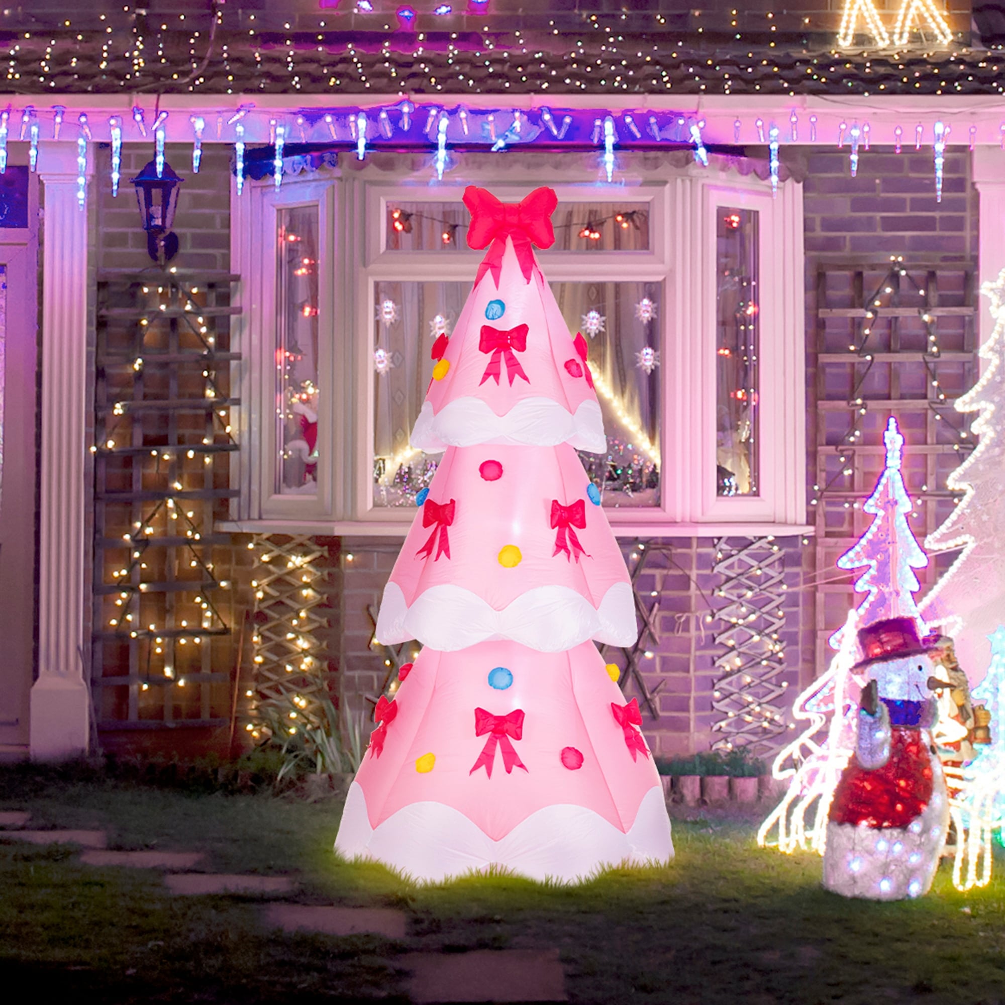 Glitzhome 7Ft Lighted Inflatable Bows Christmas Tree Decor