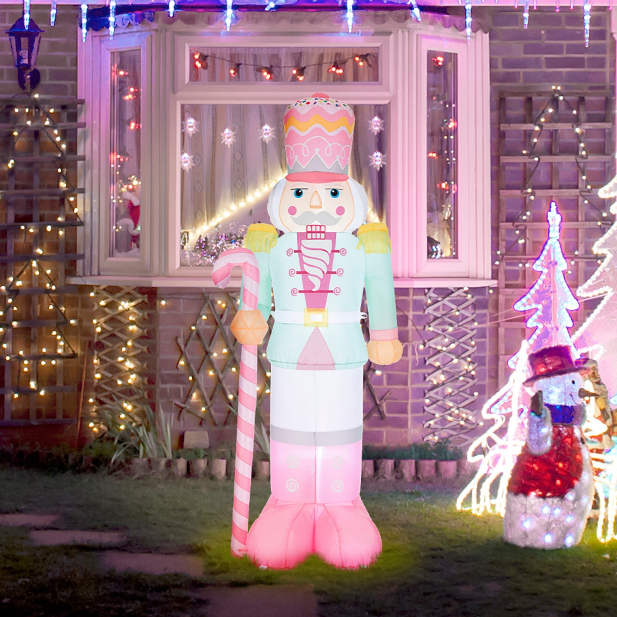 Glitzhome 7Ft Lighted Macaron Inflatable Nutcracker Decor