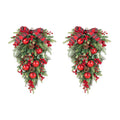 Glitzhome Christmas Bell Pinecone Berry Bow Garland Wreath Teardrop