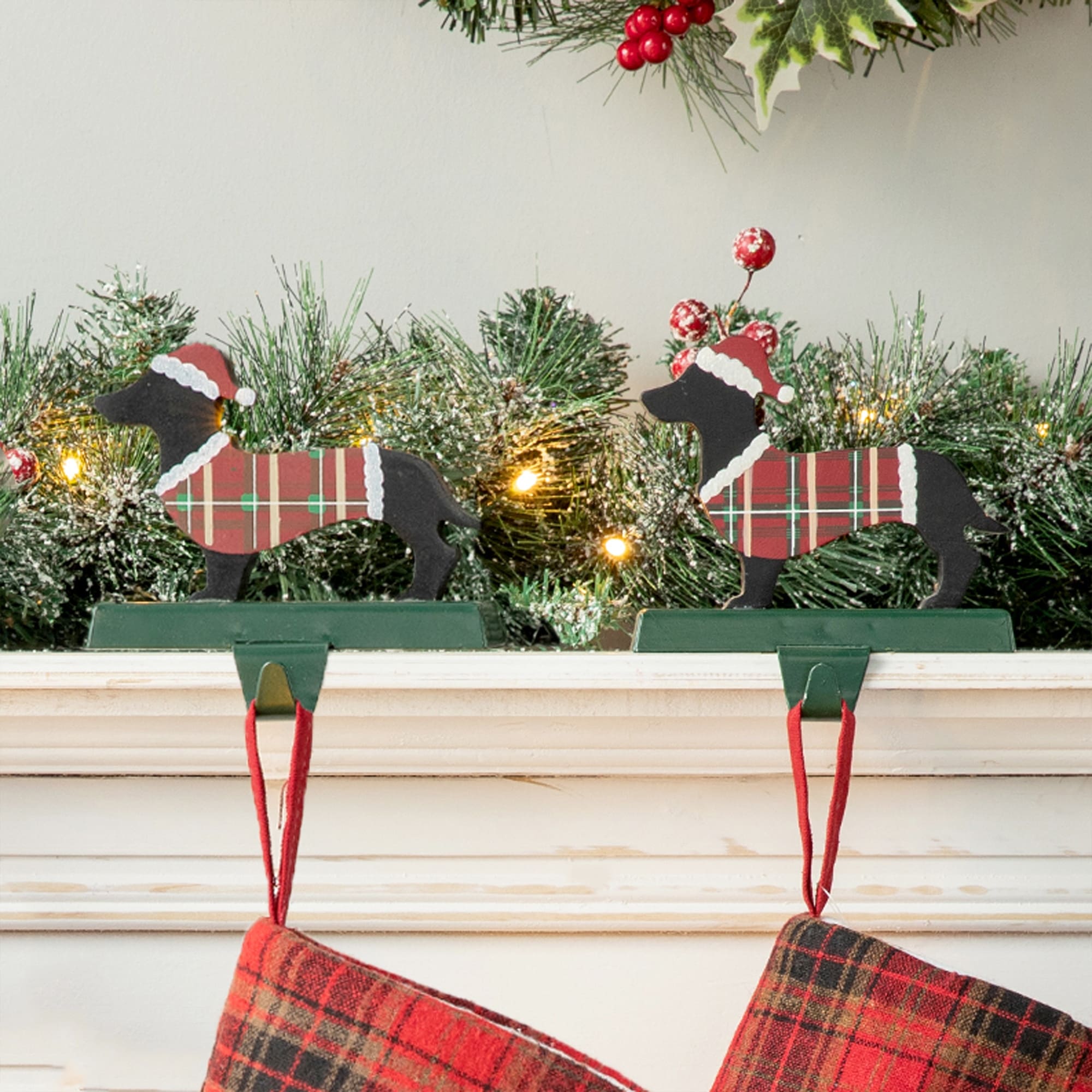 Glitzhome Christmas Wooden Metal Stocking Holder