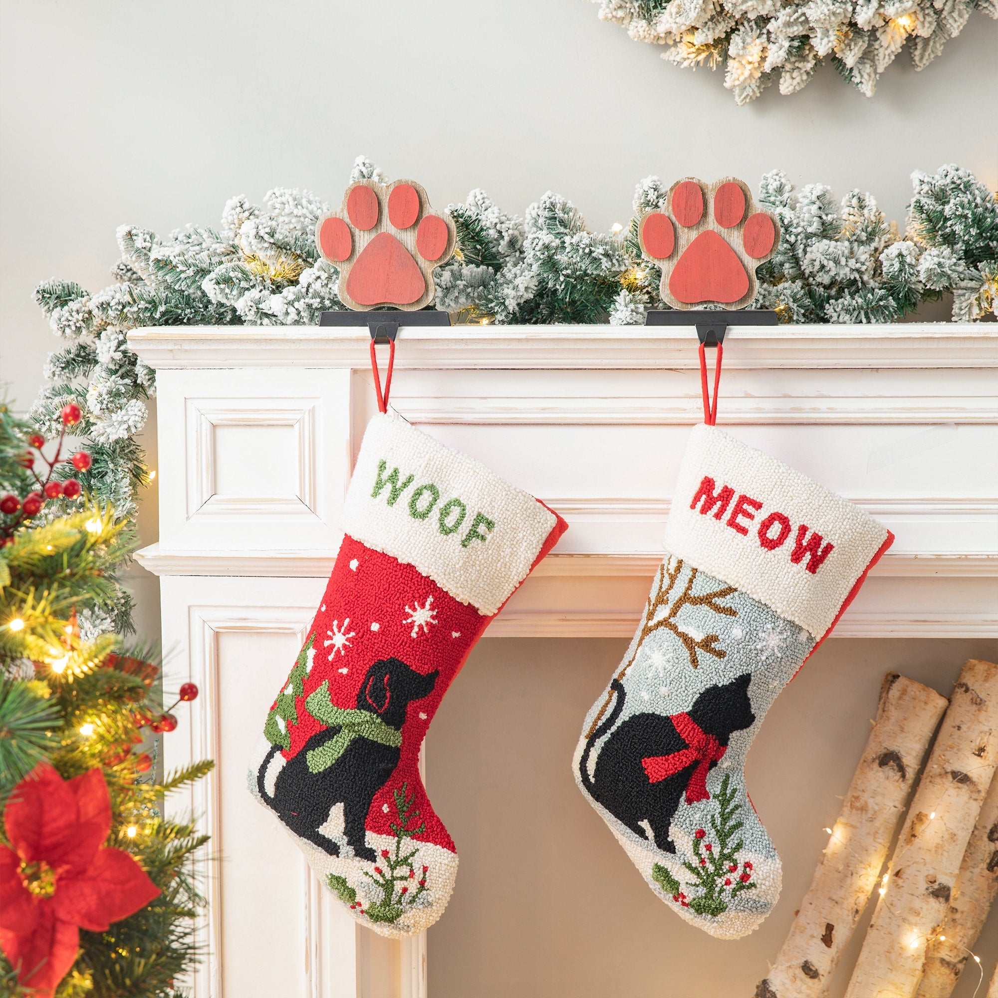 Glitzhome Christmas Wooden Metal Stocking Holder
