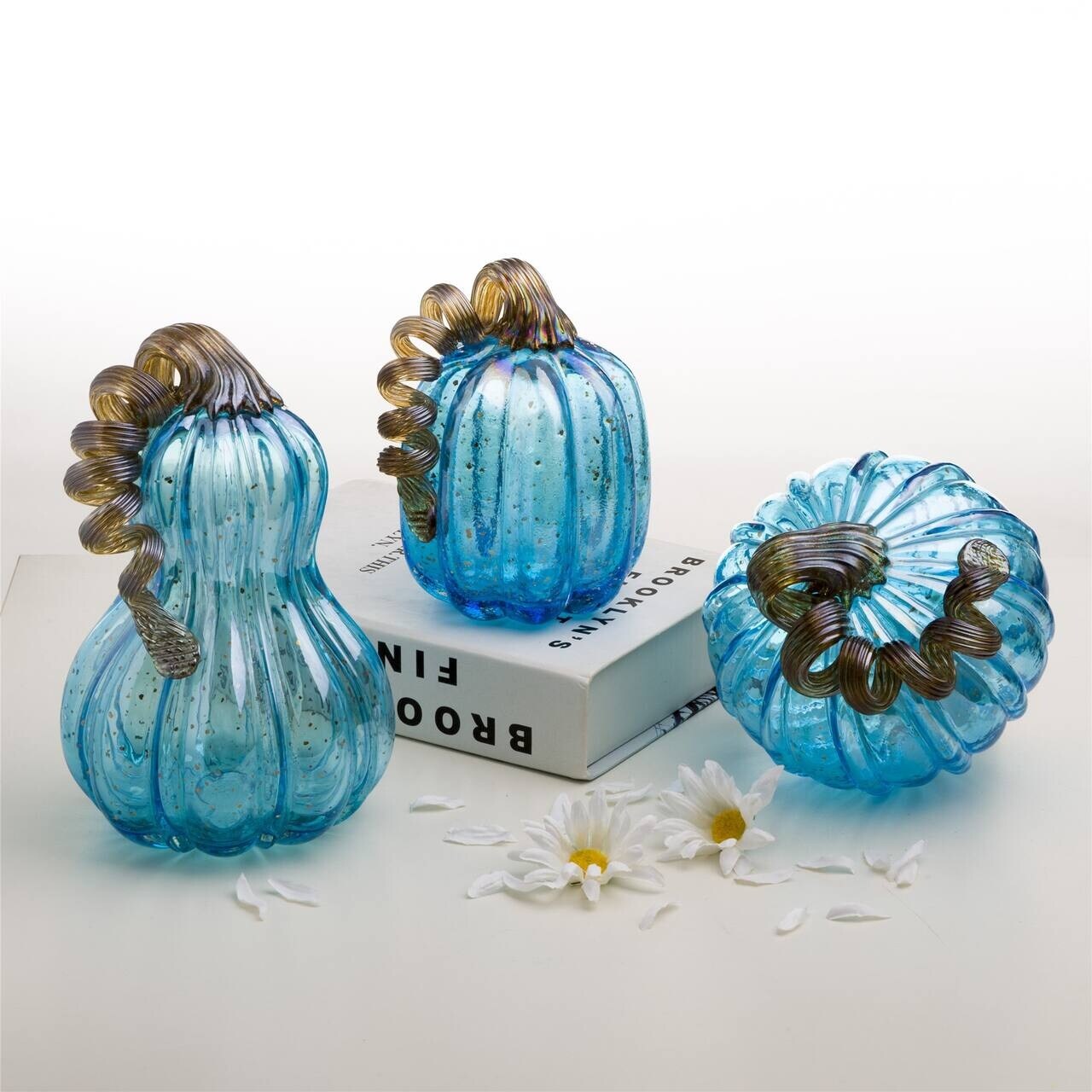 Glitzhome Blue Glass Pumpkin