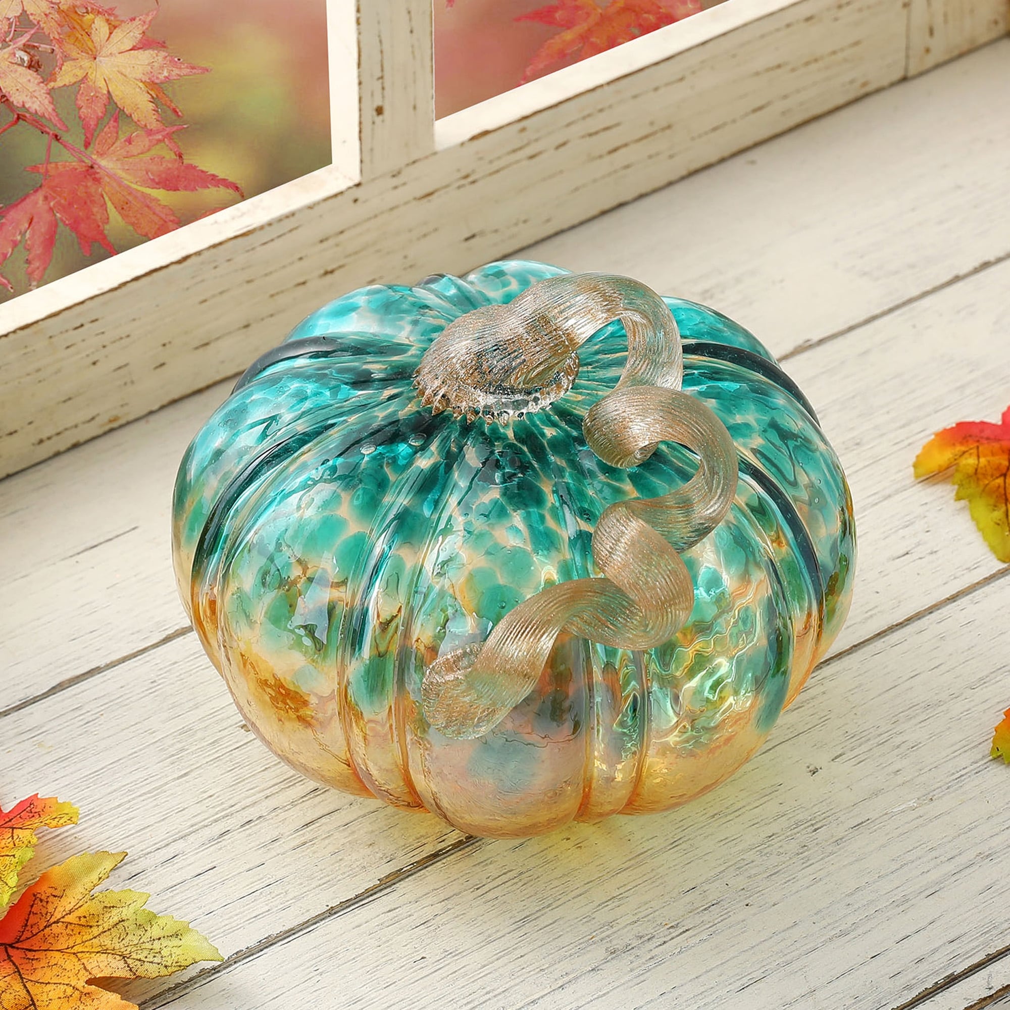 Glitzhome Fall Harvest Hand Blown Glass Pumpkin