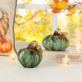 Glitzhome Fall Thanksgiving Multi Brown Green Striped Glass Pumpkin Gourd