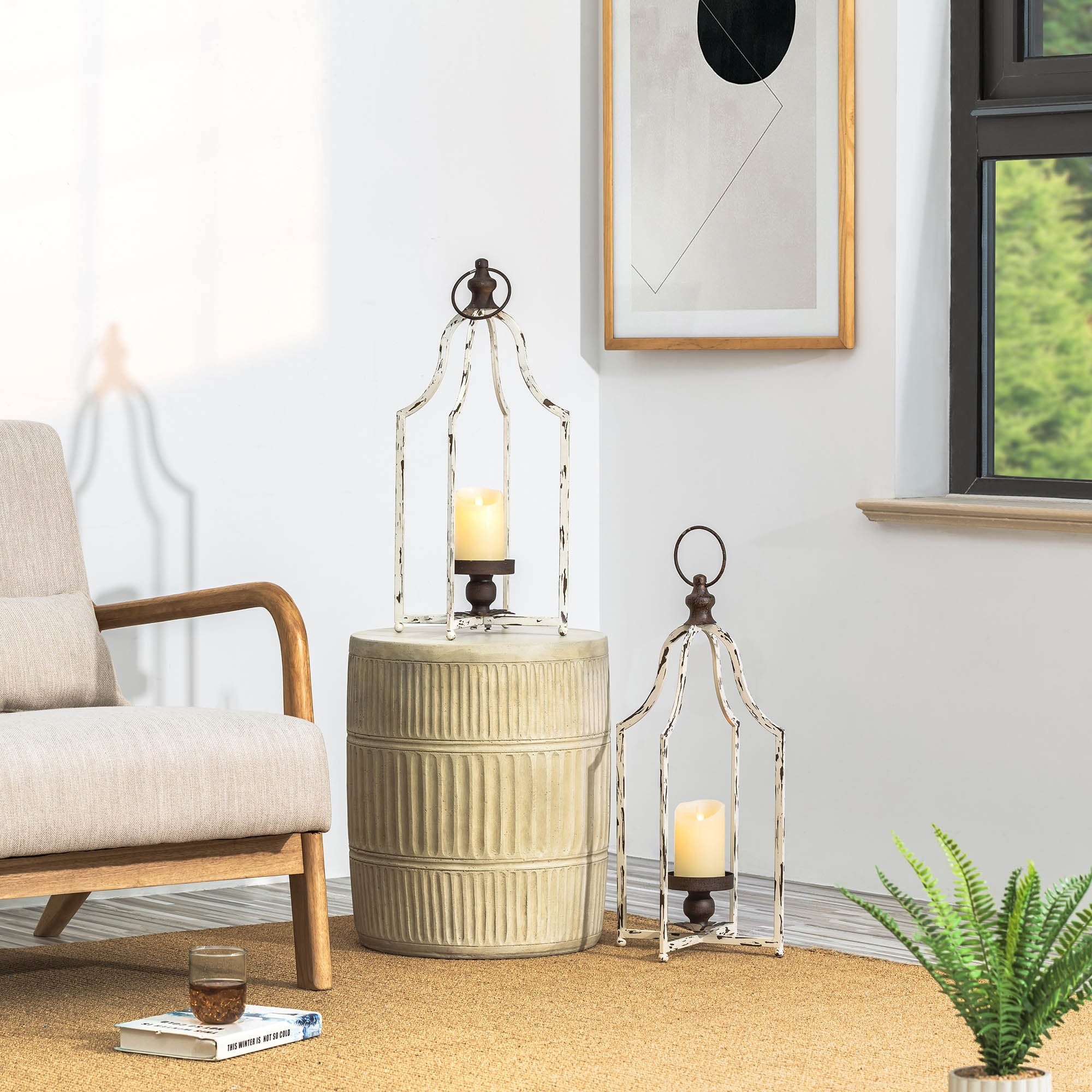 Glitzhome Farmhouse Rustic Metal Lanterns Set Of 2