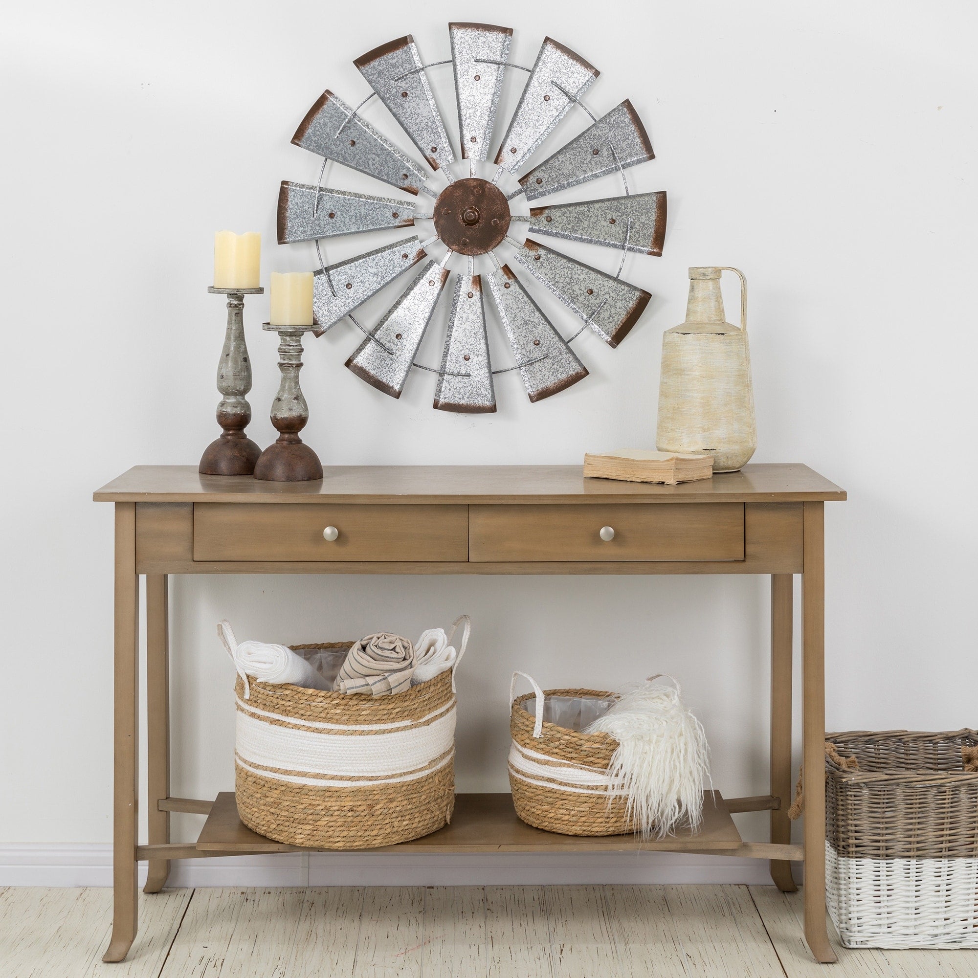 Glitzhome Galvanized Farmhouse Chic Wind Spinner Wall Decor