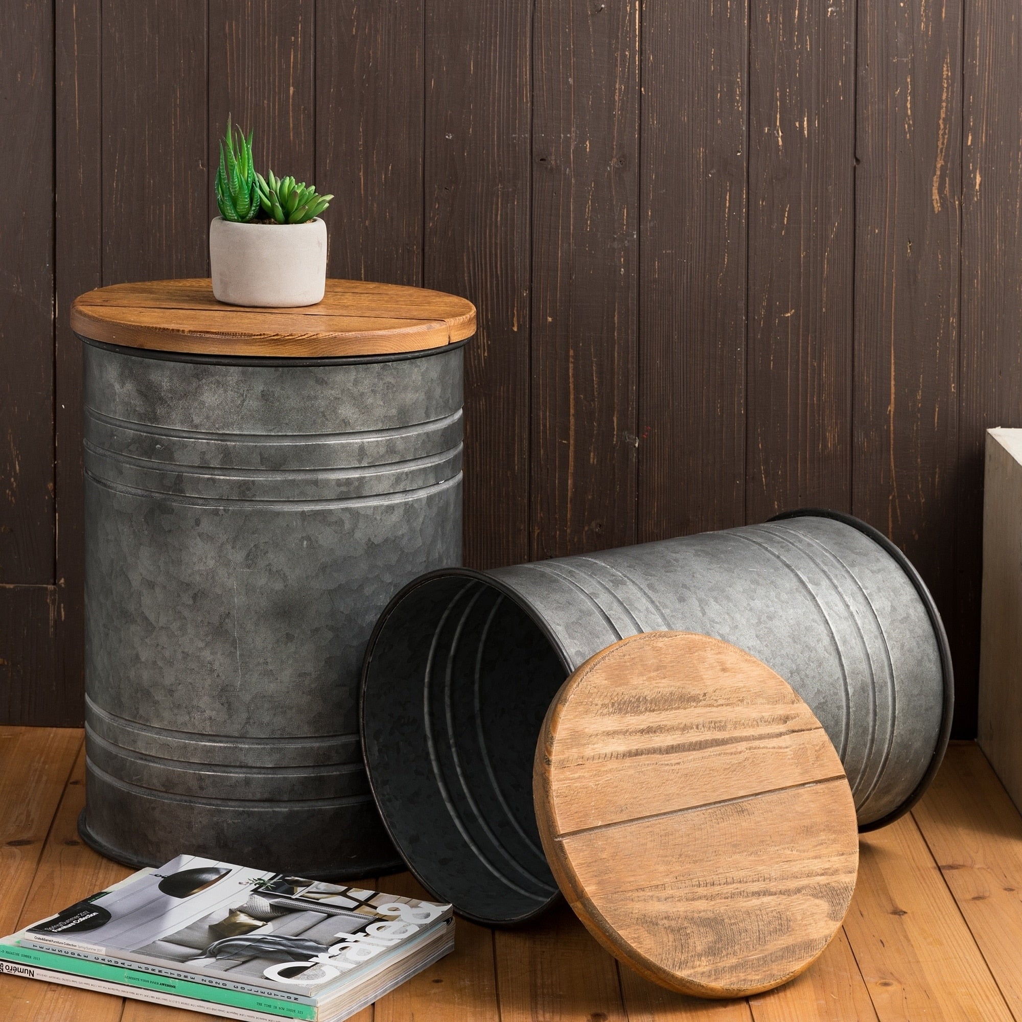 Glitzhome Farmhouse Metal Storage Stool Set Of 2