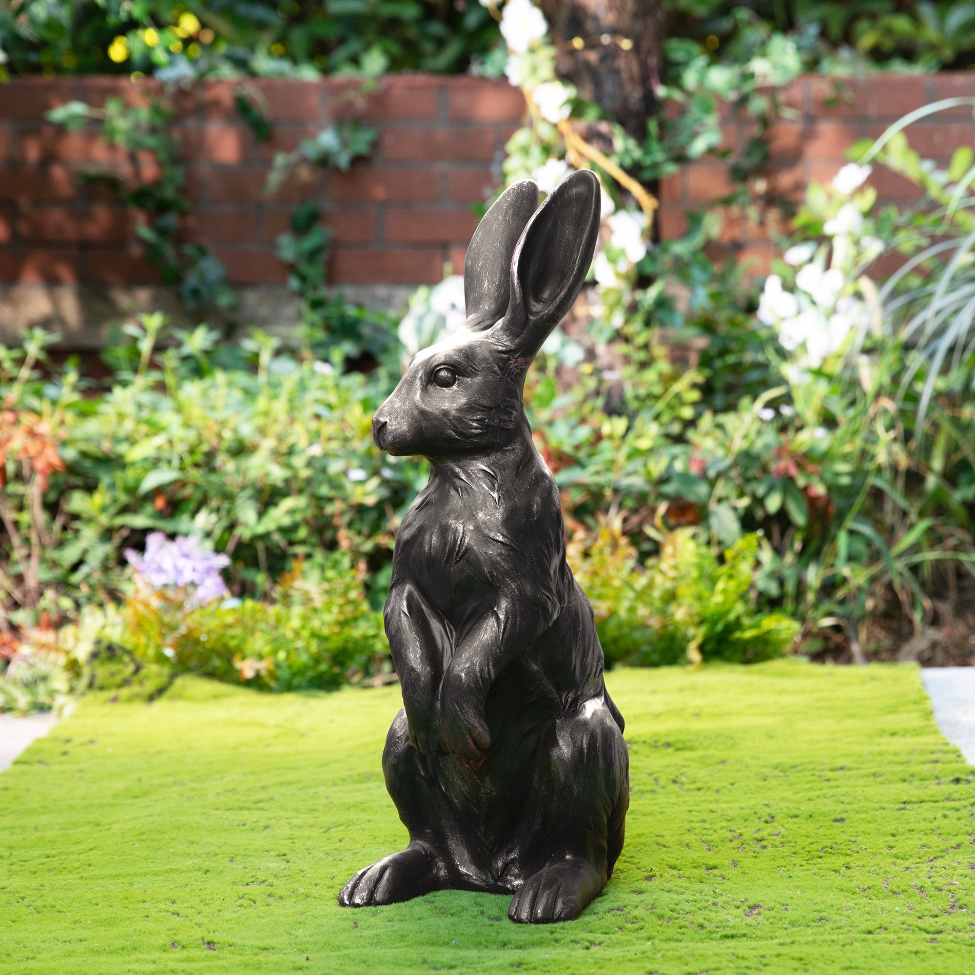 Glitzhome Mgo Bronze Mom And Baby Rabbit Statue Standing Bunny Figurine