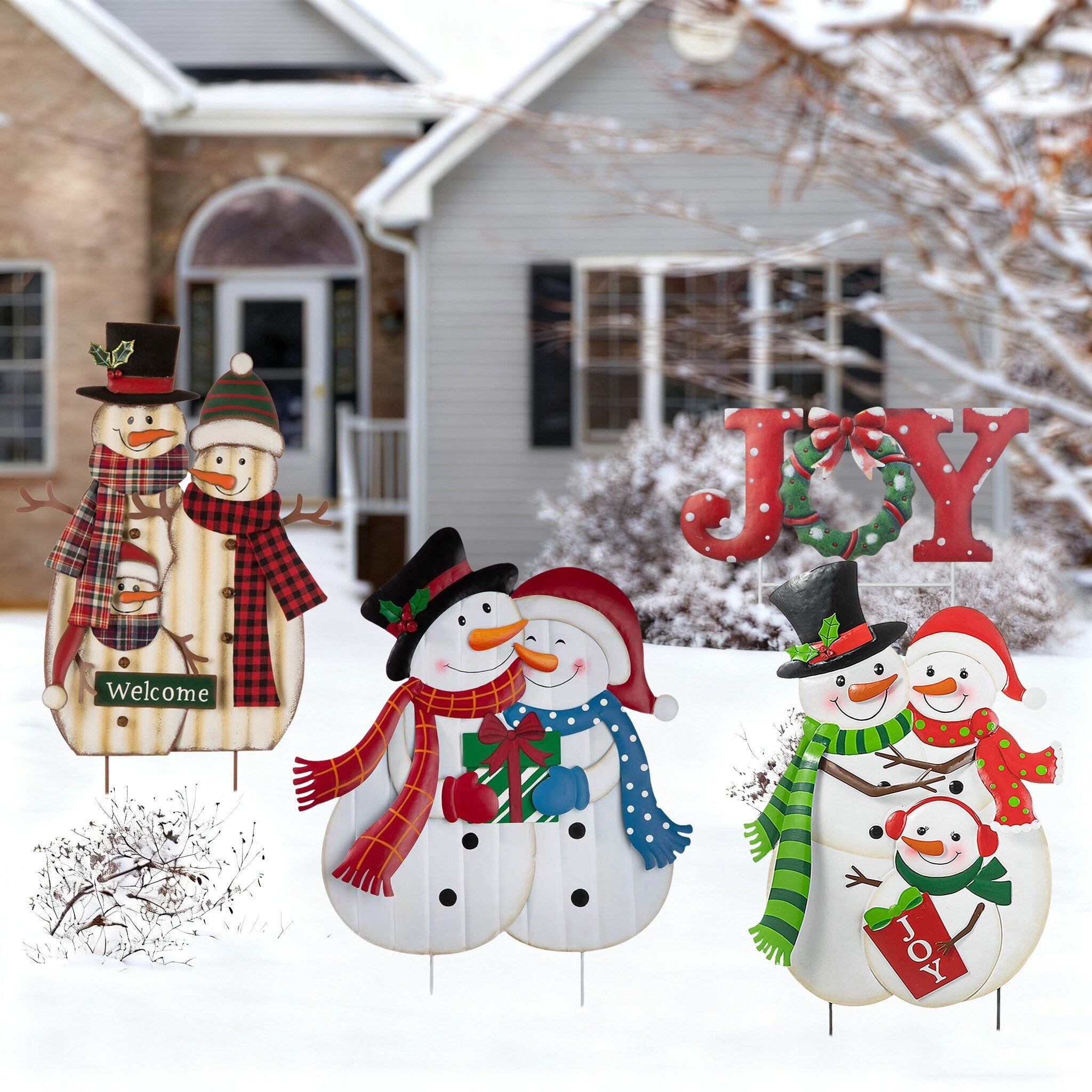 Glitzhome 30 H Metal Christmas Snowman Family Yard Stake