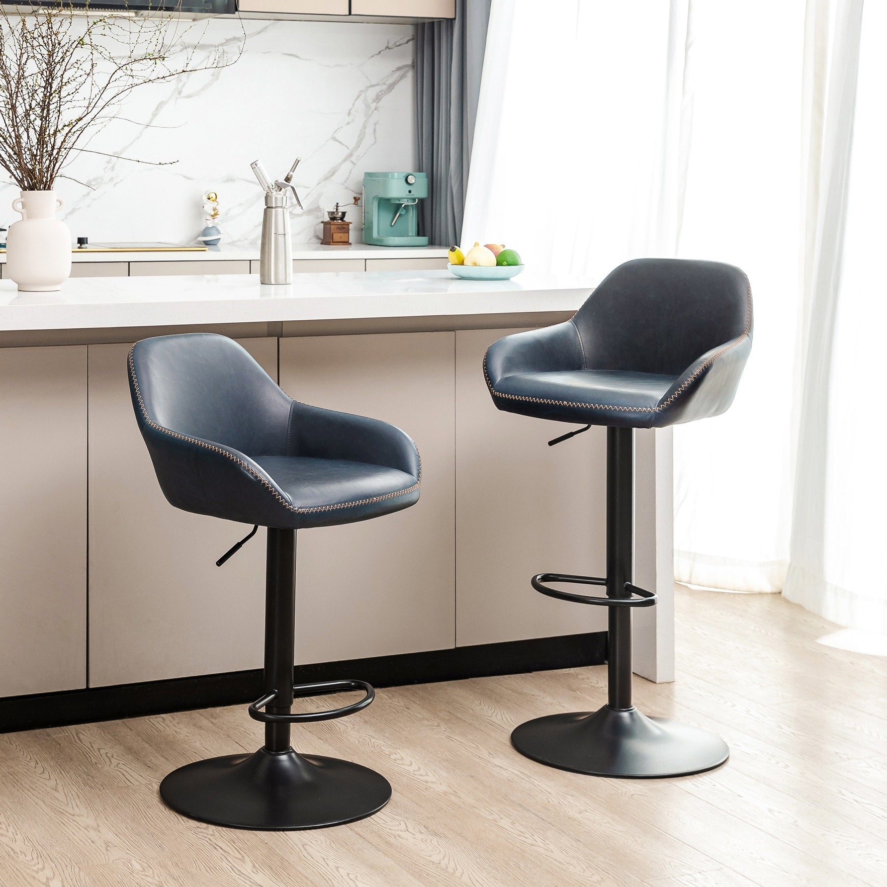 Glitzhome Mid Century Vintage Leatherette Adjustable Bar Stool