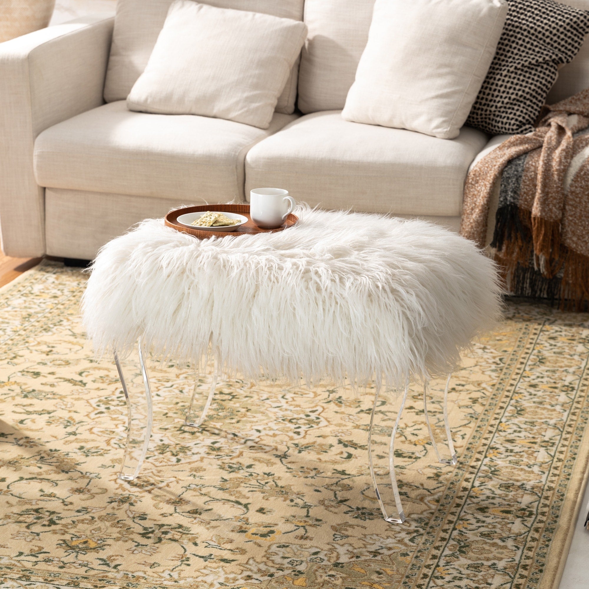 Glitzhome Faux Fur Acrylic Bench