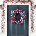 Glitzhome Patriotic Americana Red White Blue Floral Wreath Or Stars Berry Garland