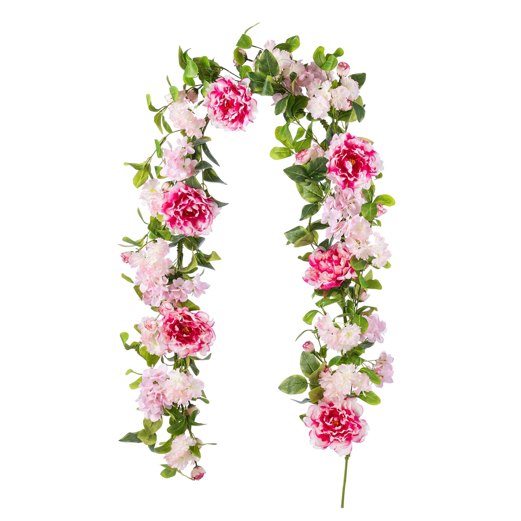 Glitzhome Pink Hydrangea Peony Cherry Wreath Garland