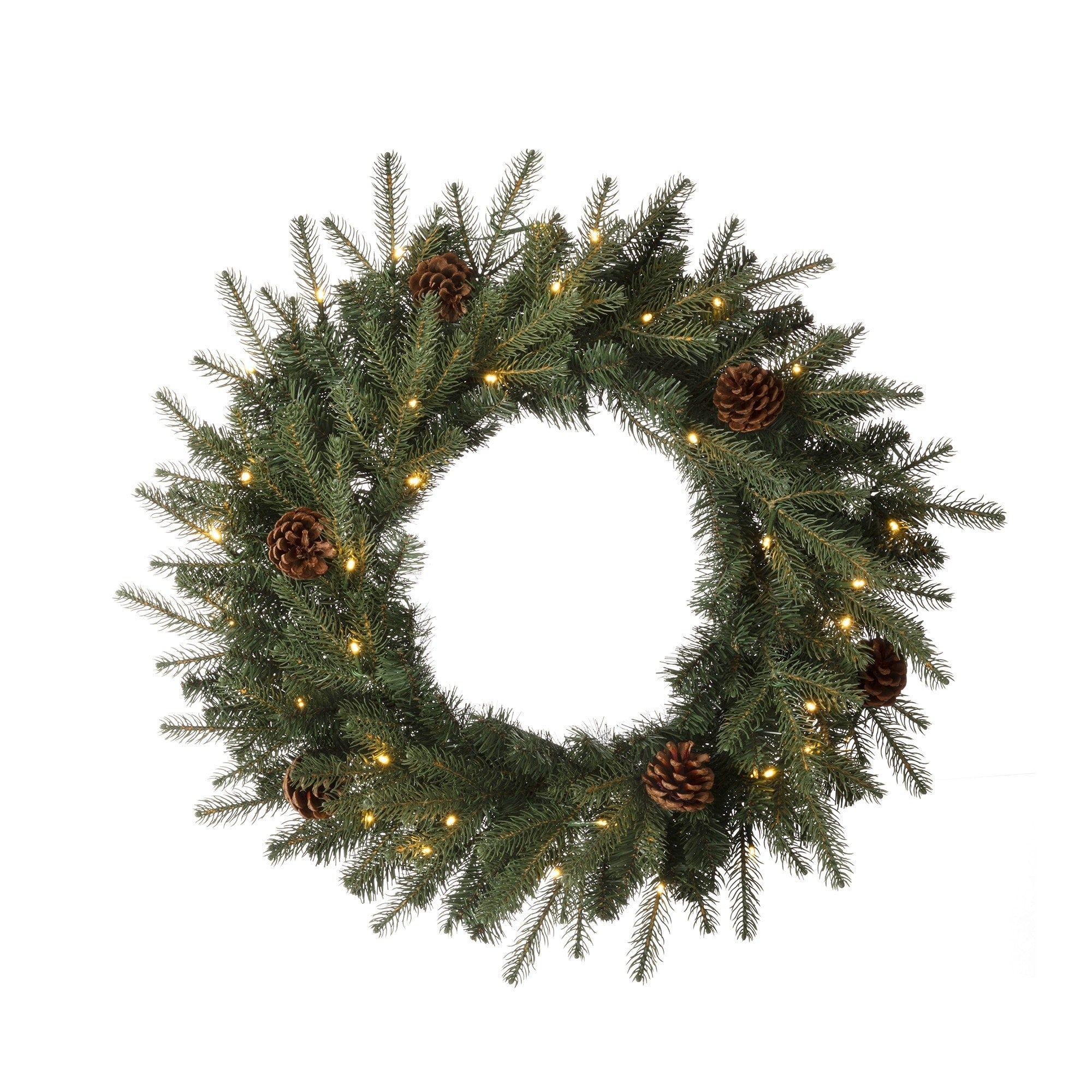 Glitzhome Pre Lit Greenery Pine Cone Christmas Wreath With Warm White Led Light