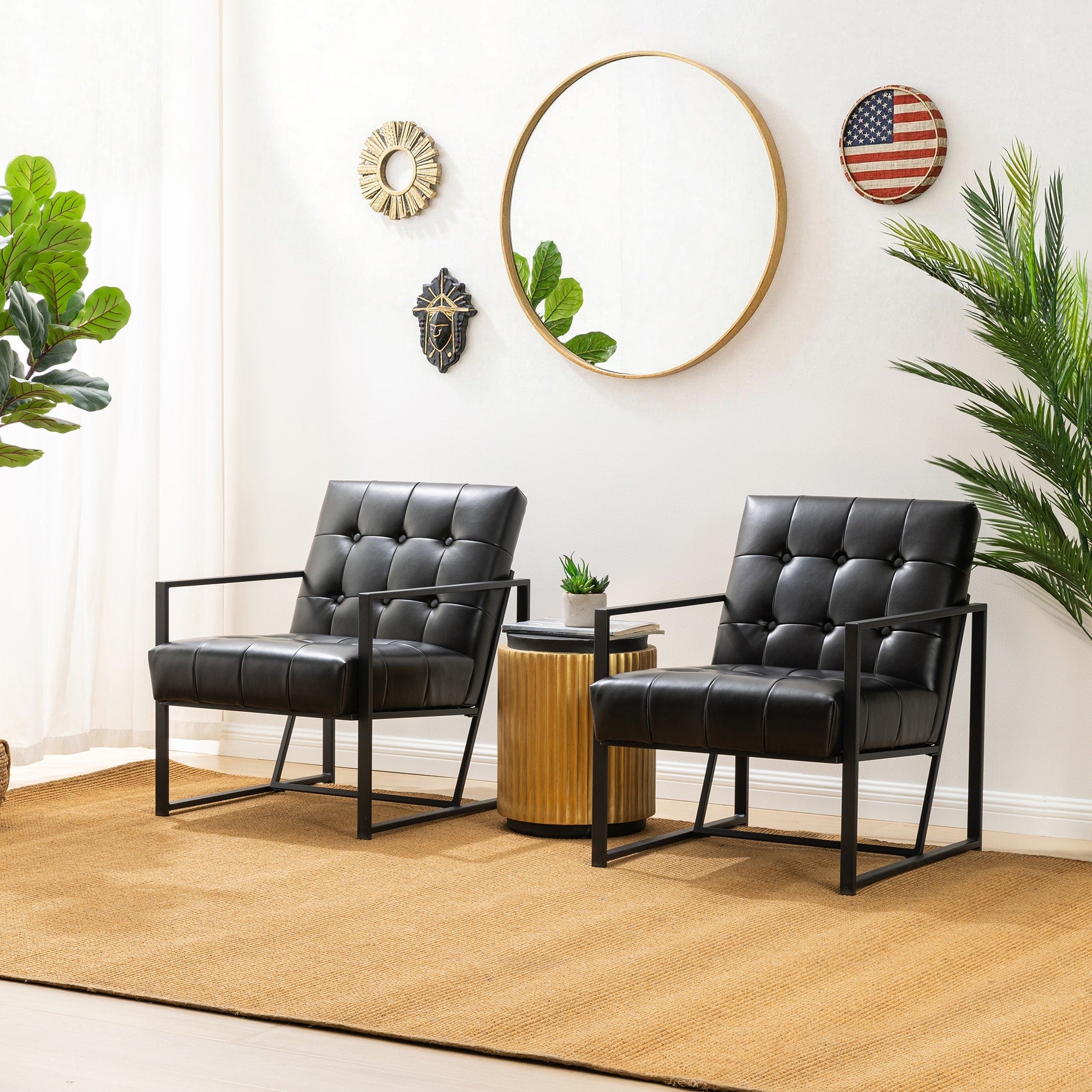 Glitzhome Set Of 2 30.25 H Leatherette Button Tufted Accent Arm Chairs