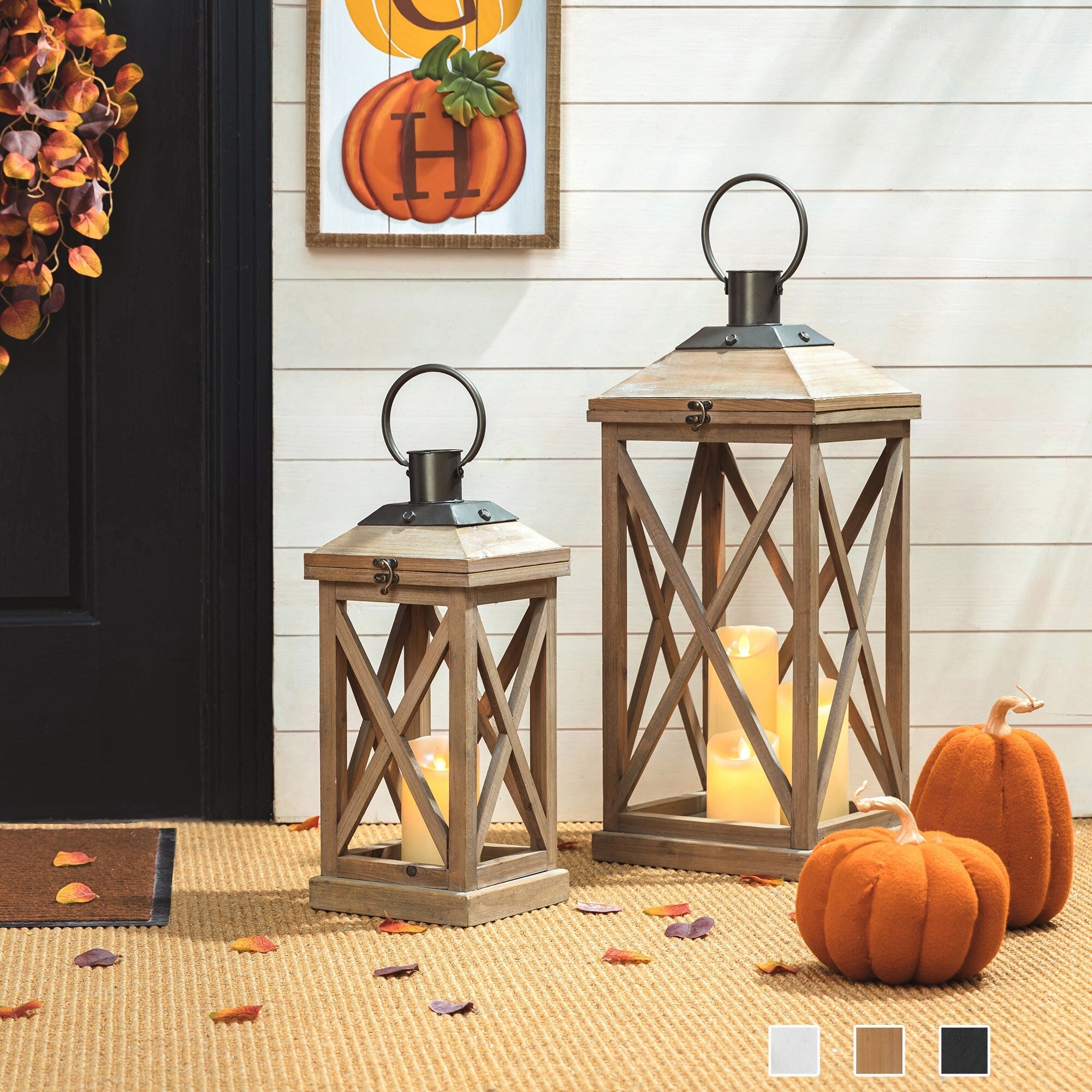 Glitzhome Set Of 2 Modern Farmhouse Wooden Lantern