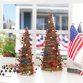 Glitzhome Set Of 2 Patriotic Americana Rattan Stars And Berry Cone Table Tree