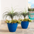 Glitzhome Set Of 2 Round Cobalt Blue Turquoise Red Faux Ceramic Pot Plastic Planter