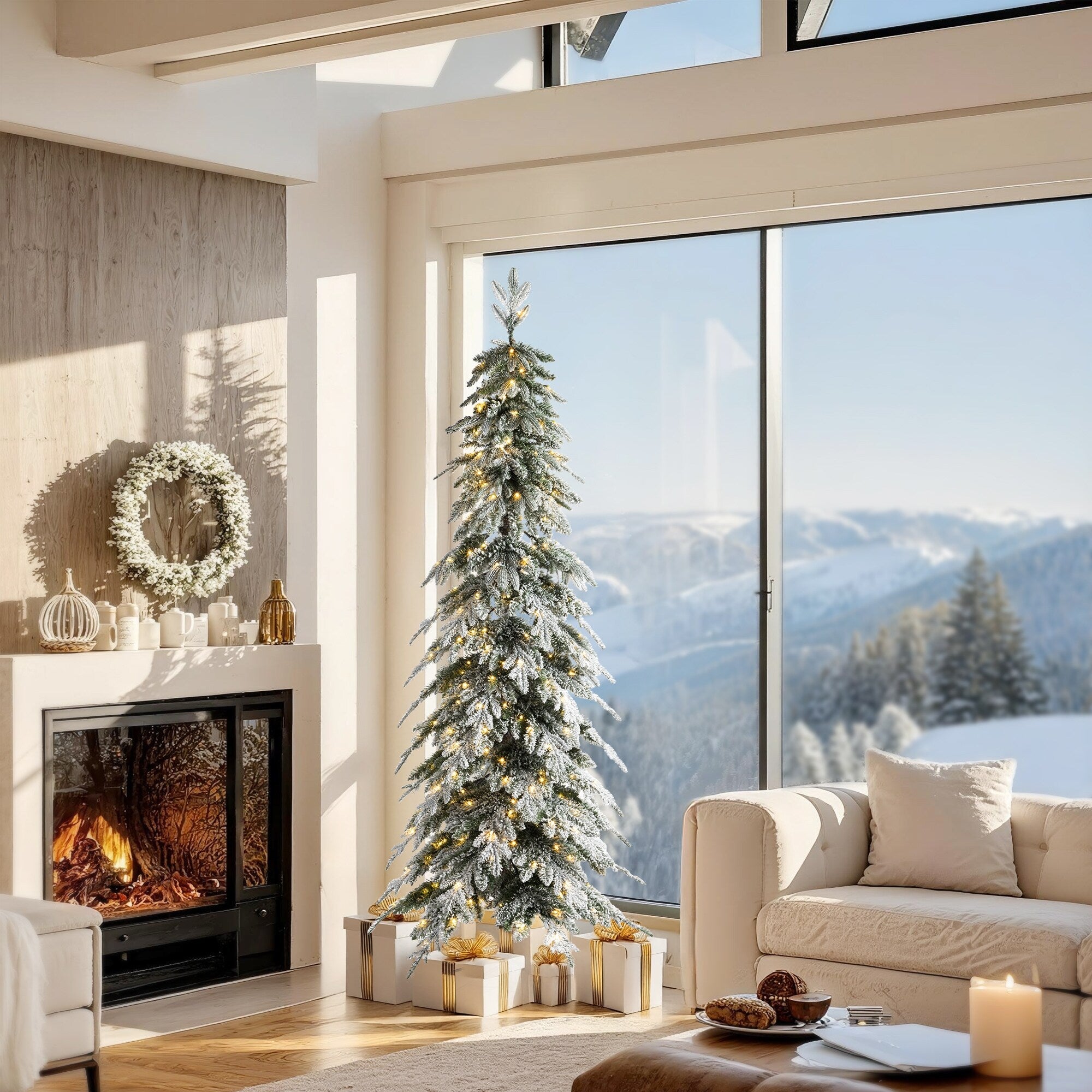Glitzhome Pre Lit Green Pine Artificial Christmas Tree With Warm White Lights Pinecone And Berries