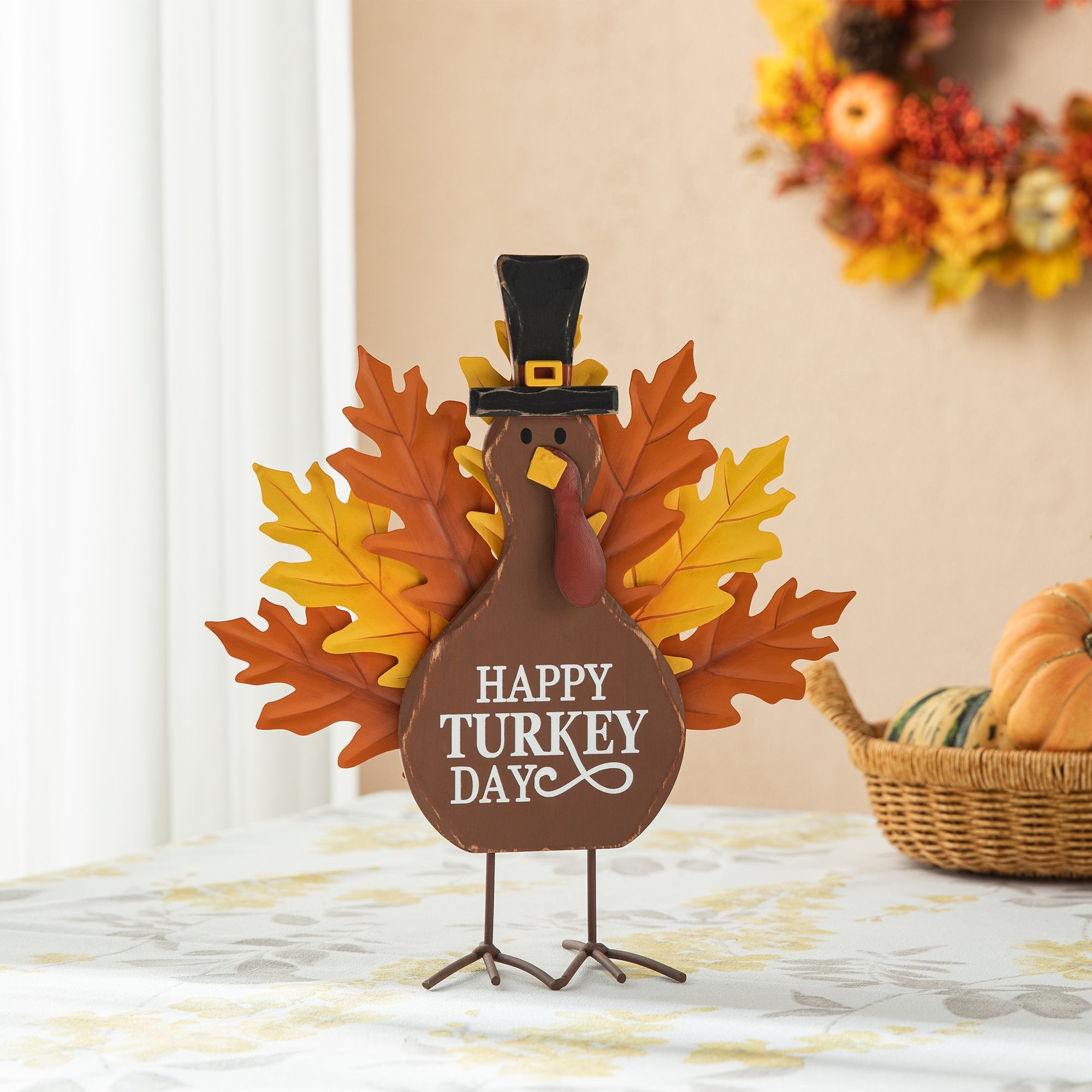 Glitzhome Thanksgiving Wooden Turkey Decor