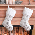 Glitzhome White Plush With Snowflake Christmas Stocking