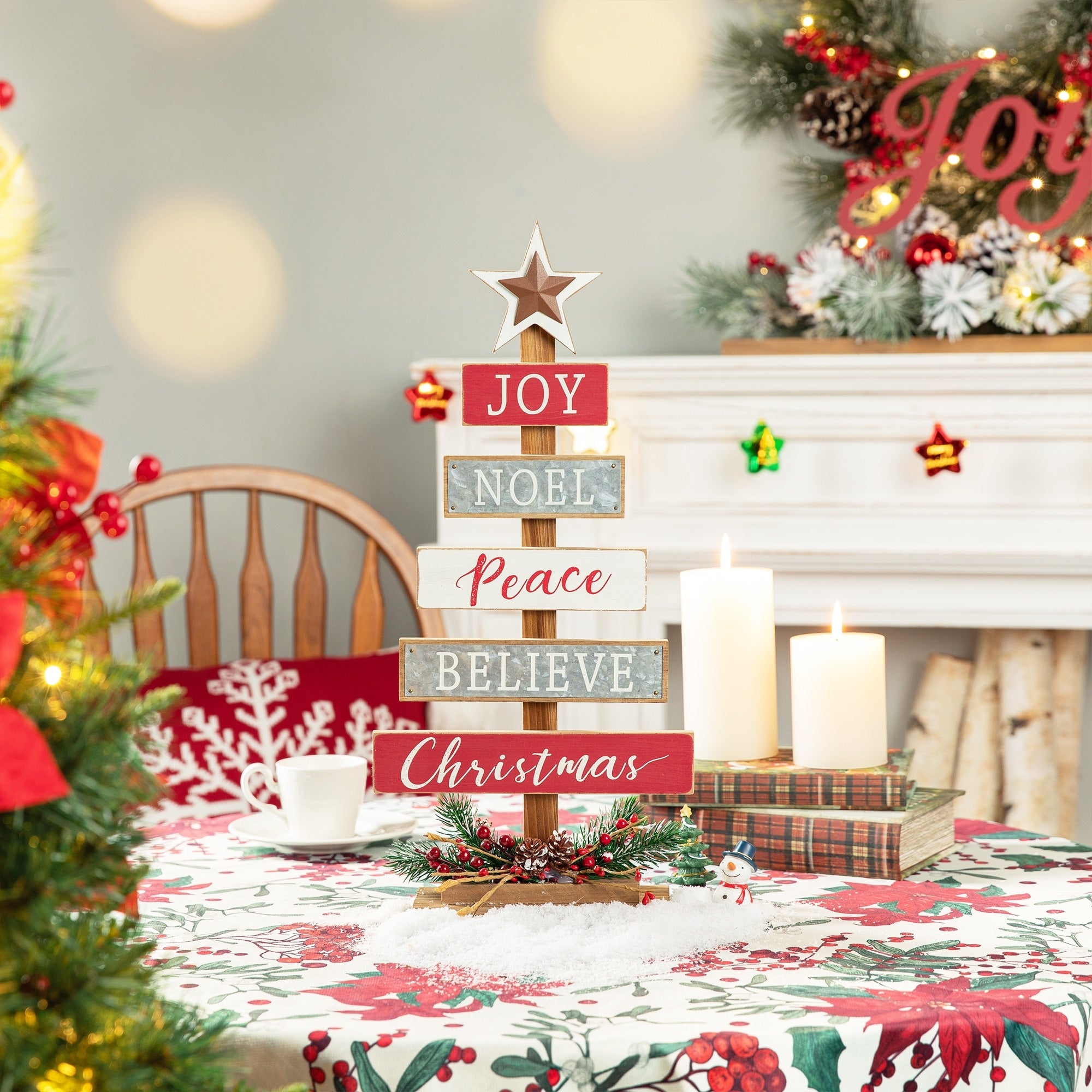 Glitzhome Wooden Table Tree Decor