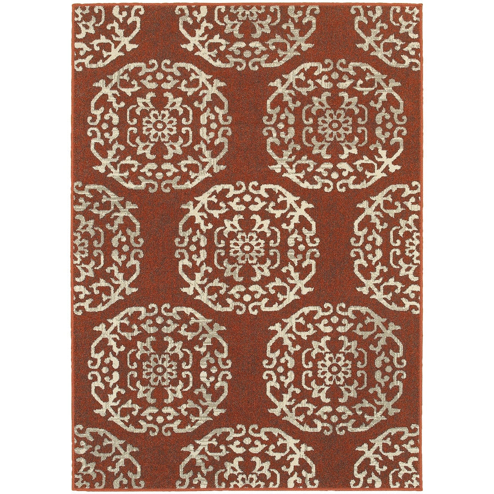 Global Influence Floral Medallion Red Beige Rug 110X3 110 X 3