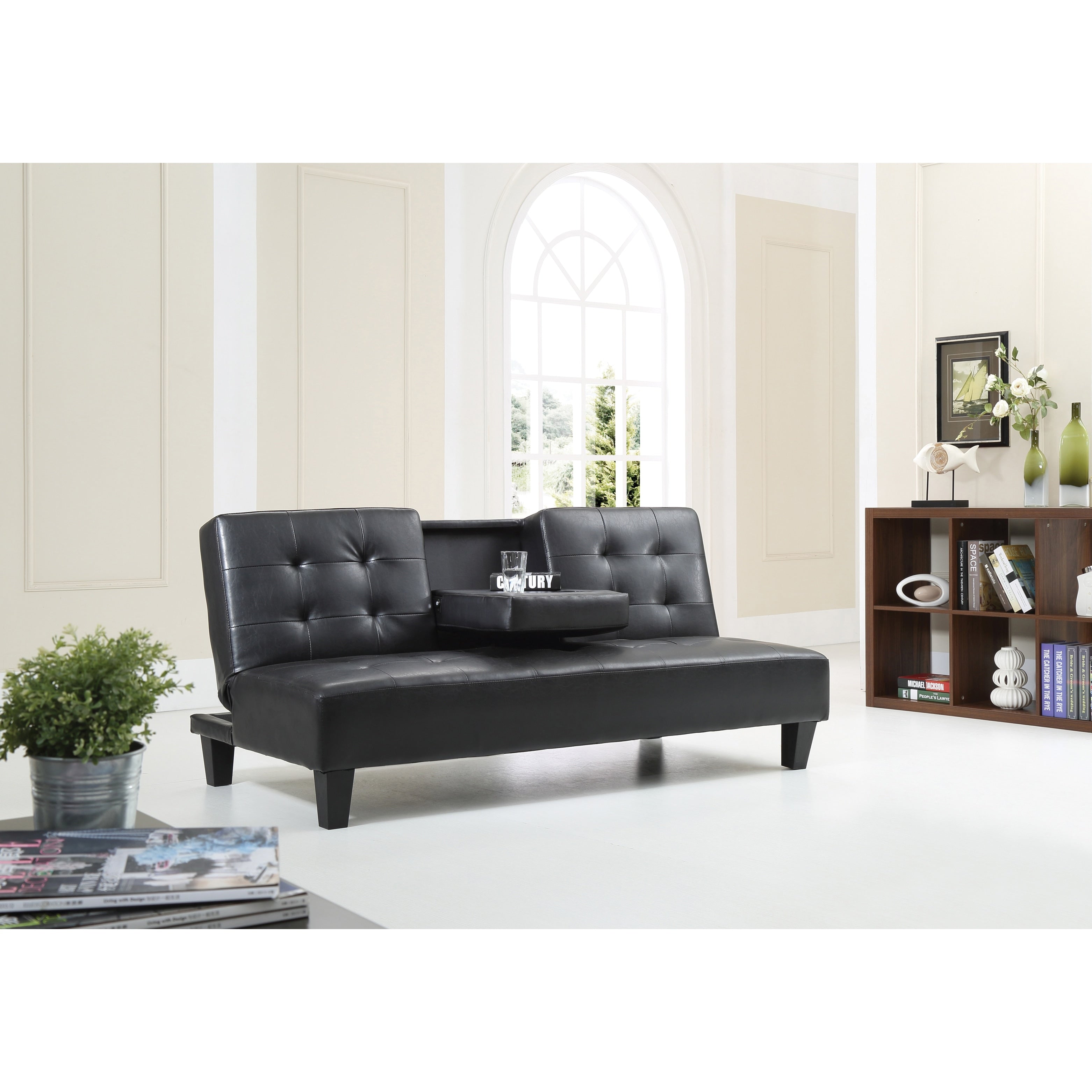 Glory Furniture Cleo Faux Leather Sofa With Cup Holders