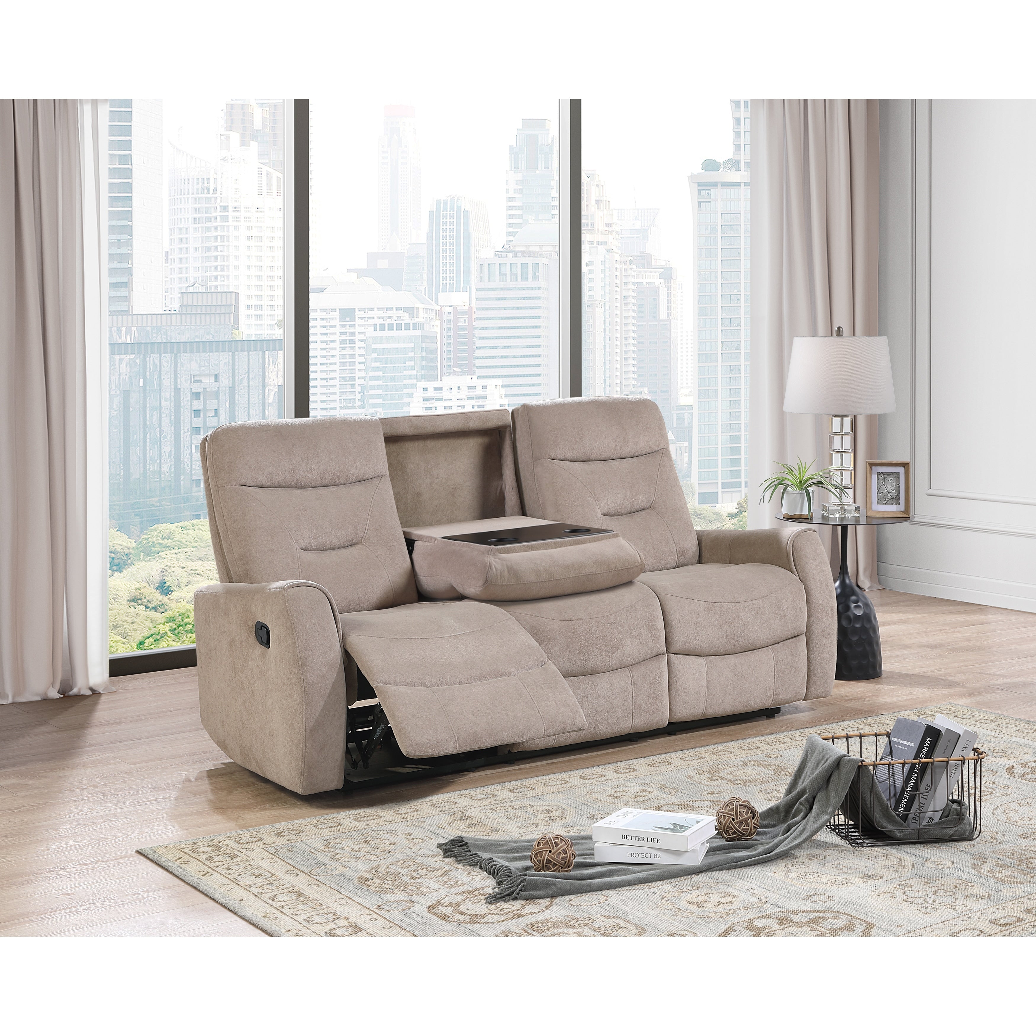 Glory Furniture Elodie Microsuede Velvet Sofa With Cup Holders