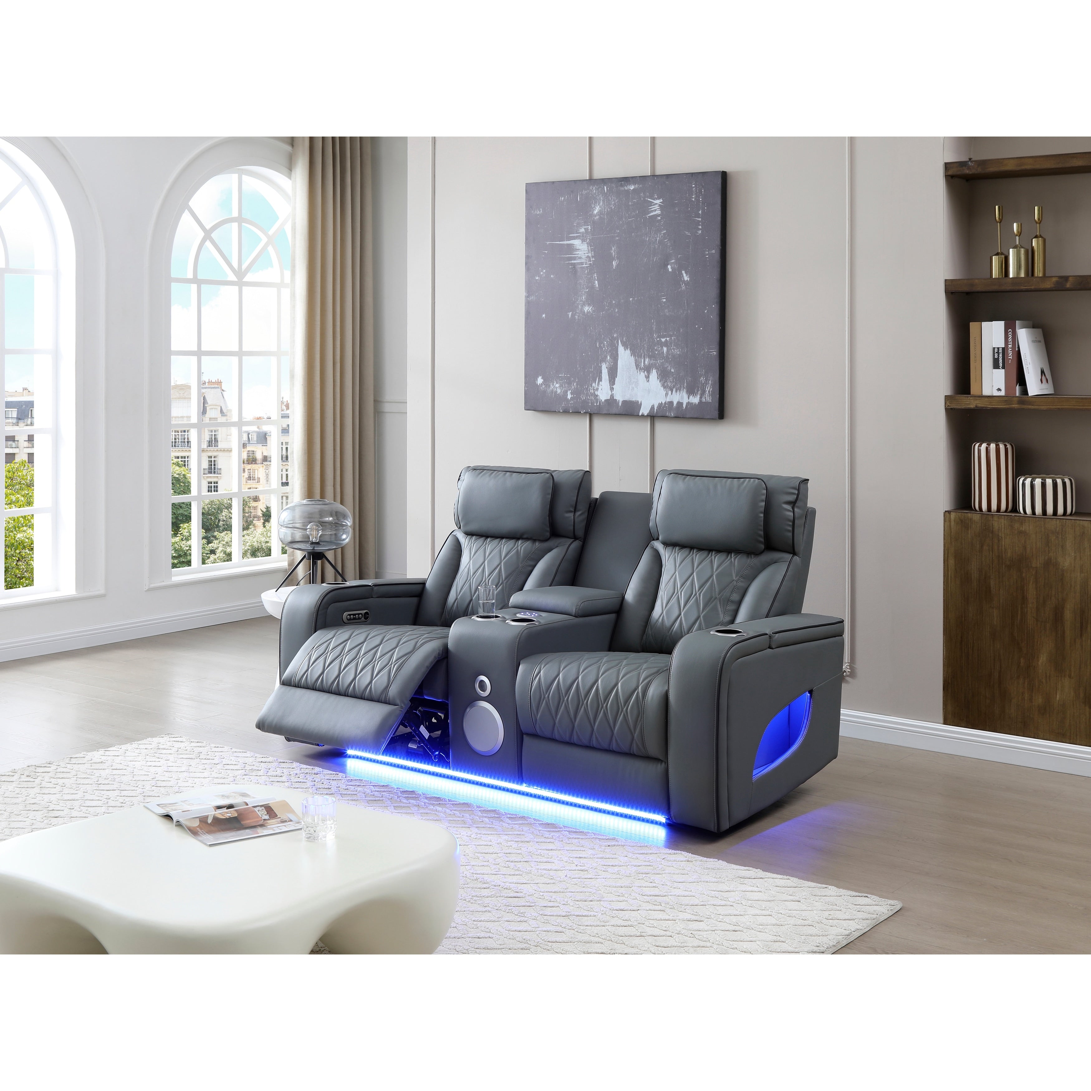 Glory Furniture Saskia Faux Leather Reclining Loveseat With Led Lighting