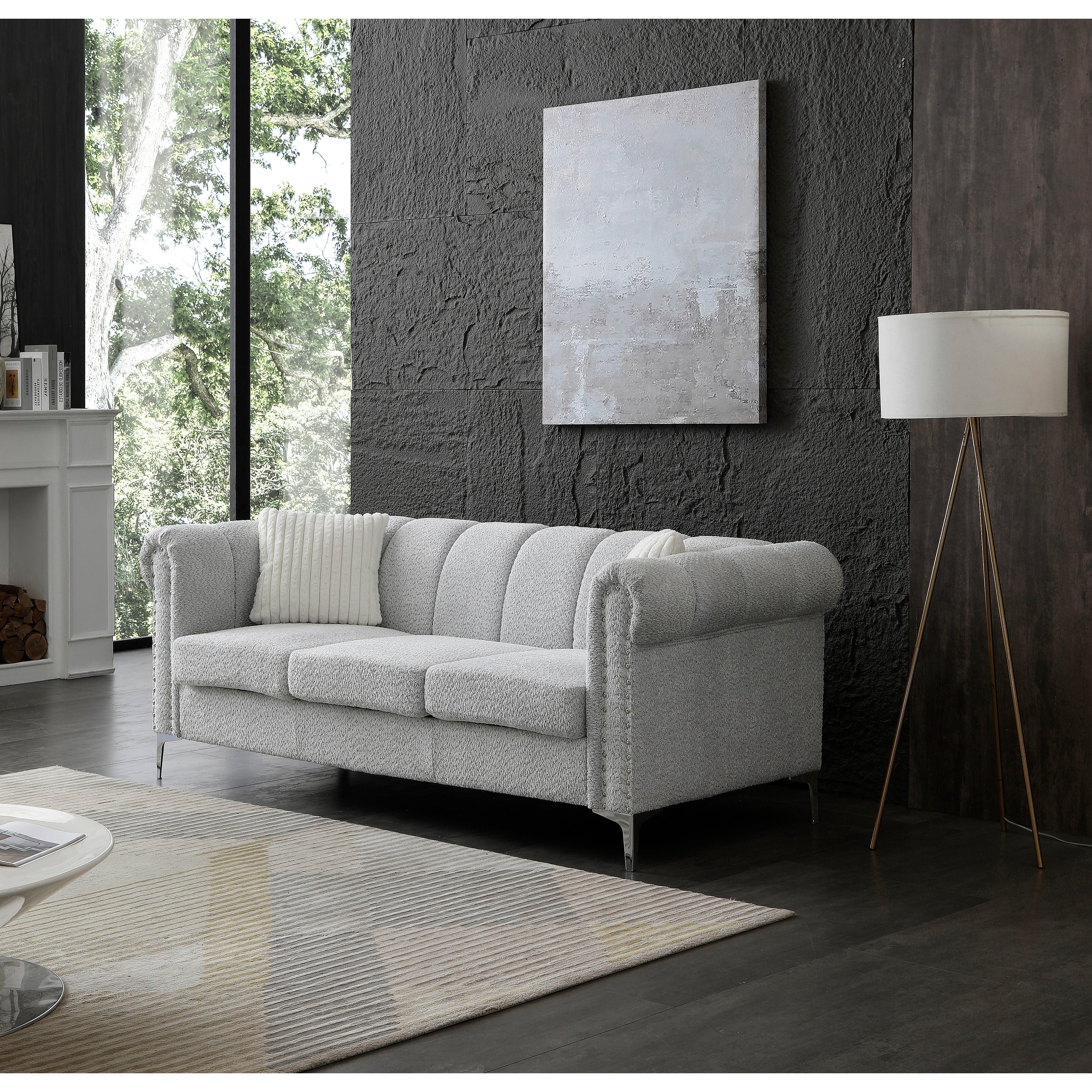 Glory Furniture Yvaine Teddy Bear Chenille Sofa With Rolled Arms