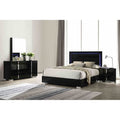 Glossy Black Contemporary Bedroom Furniture Set With Led Headboard And Chrome Accents