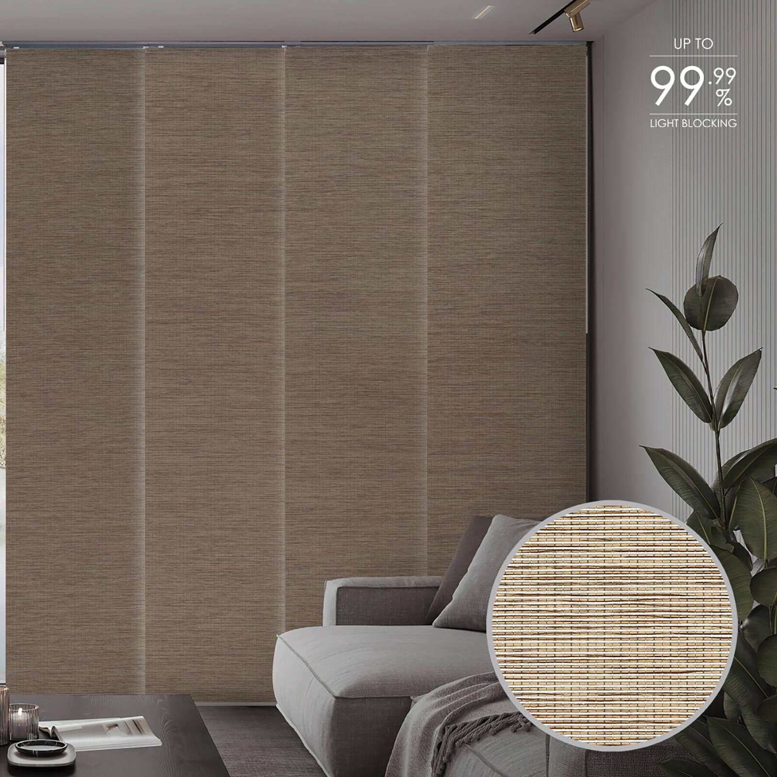 Godear Design Natural Woven Adjustable Sliding Panel Semi Privacy 45.8 86 W X 96 L