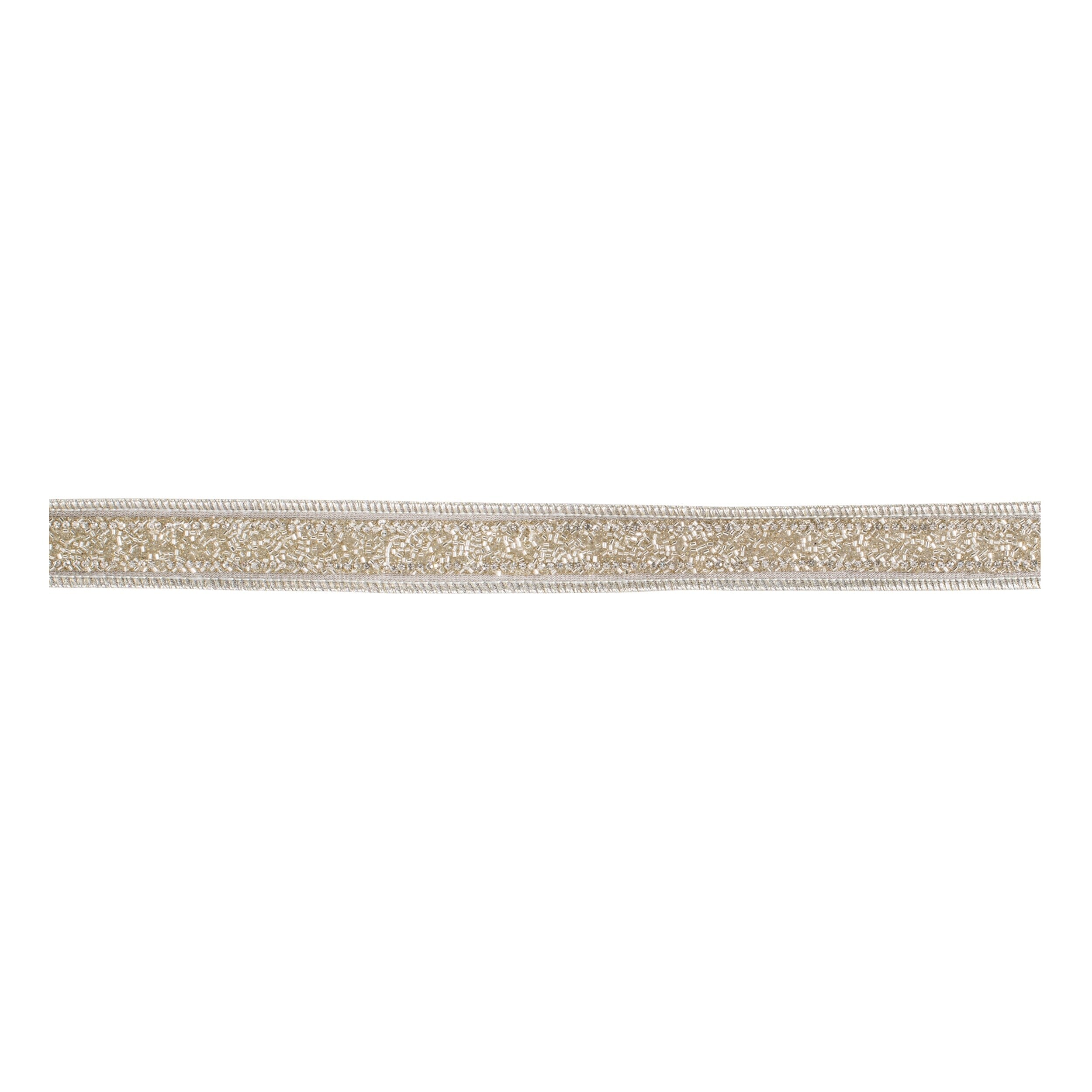 Gold Beaded Glitter Wired Ribbon 1.5 X 5 Yds.