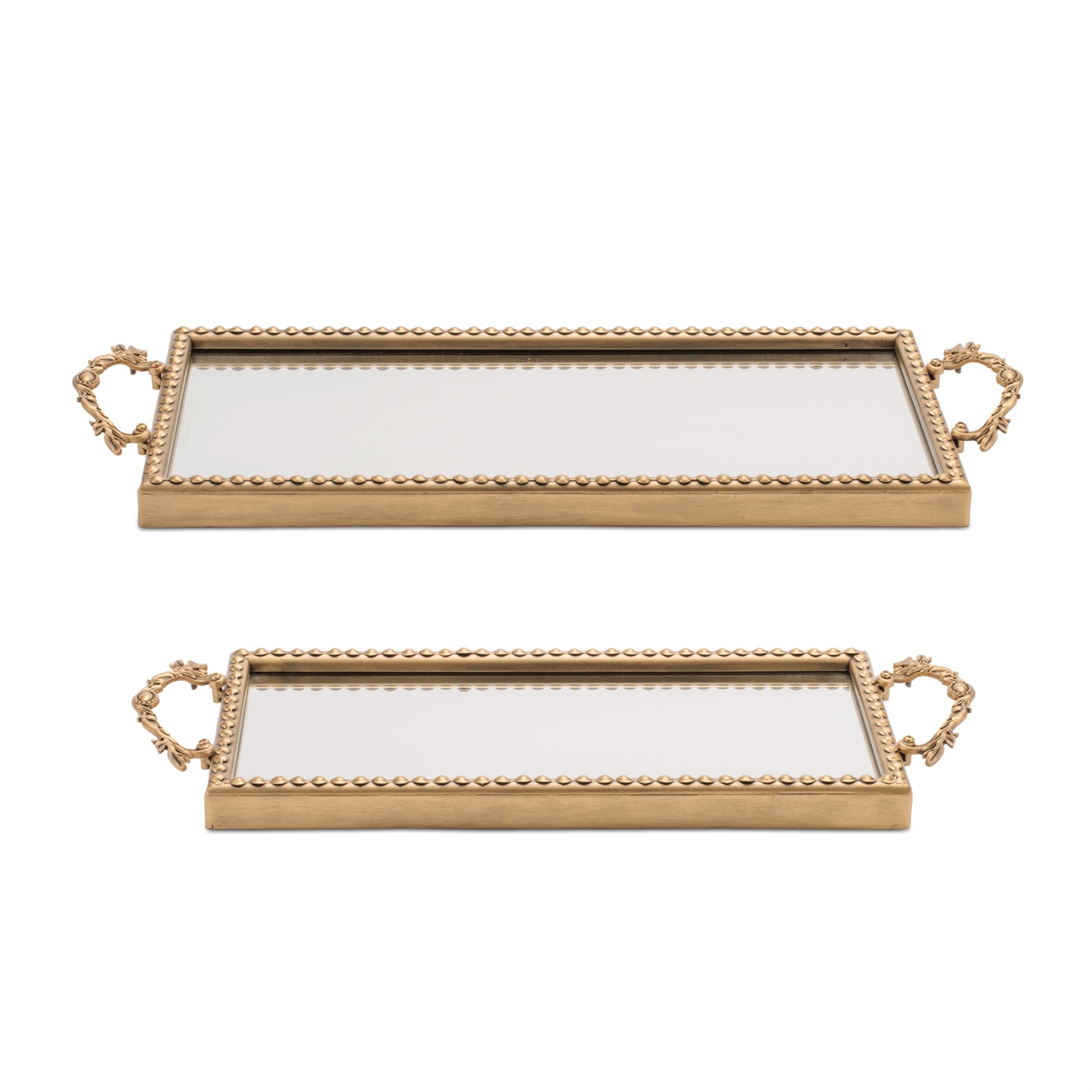 Gold Beaded Mirror Tray Set Of 2