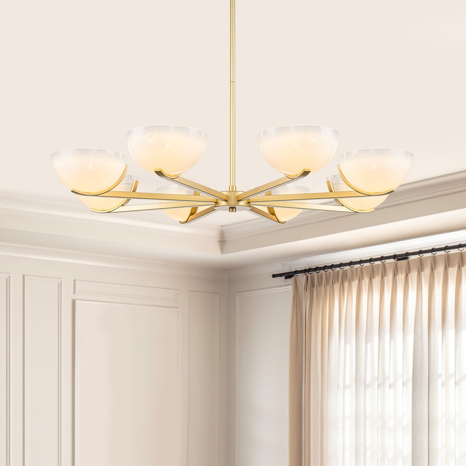 Gold Branched Chandelier Gradient White Semi Circle Glass Shades