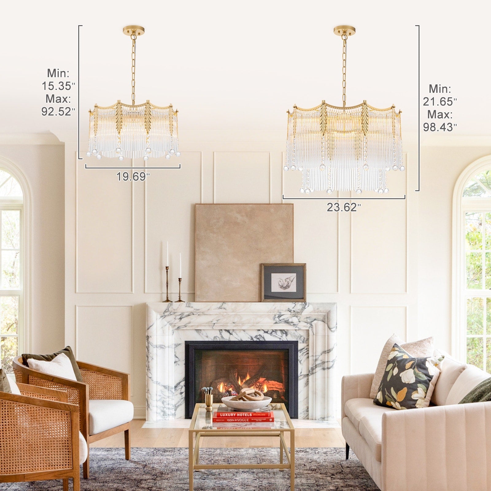 Gold Chandelier Clear Glass Rods Hanging Crystal Balls Accents