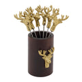 Gold Deer Cocktail Picks With Mango Wood Holder Decorative Stag Picks For Cocktails Appetizers Entertaining