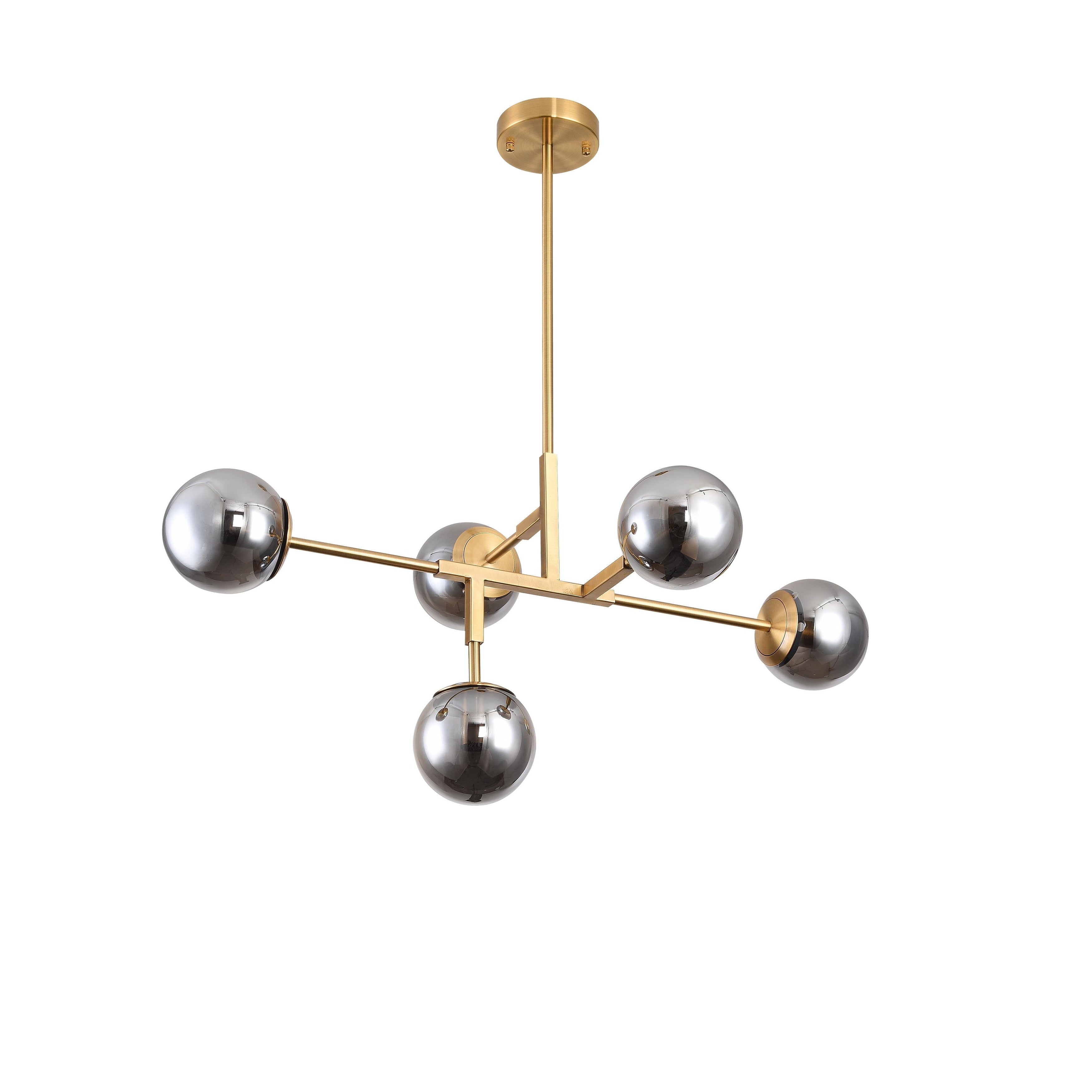 Gold Metal Ceiling Fixture With Smoke Glass Shades