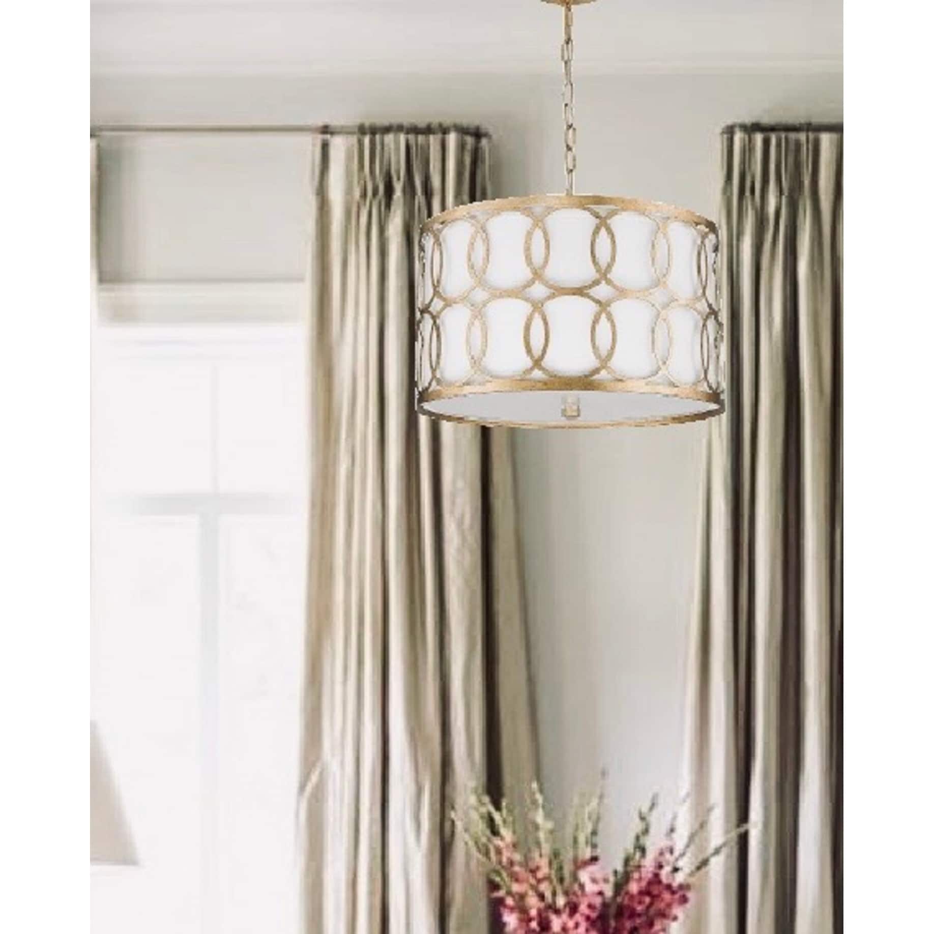 Gold Metal Drum Pendant With Geometric Shape