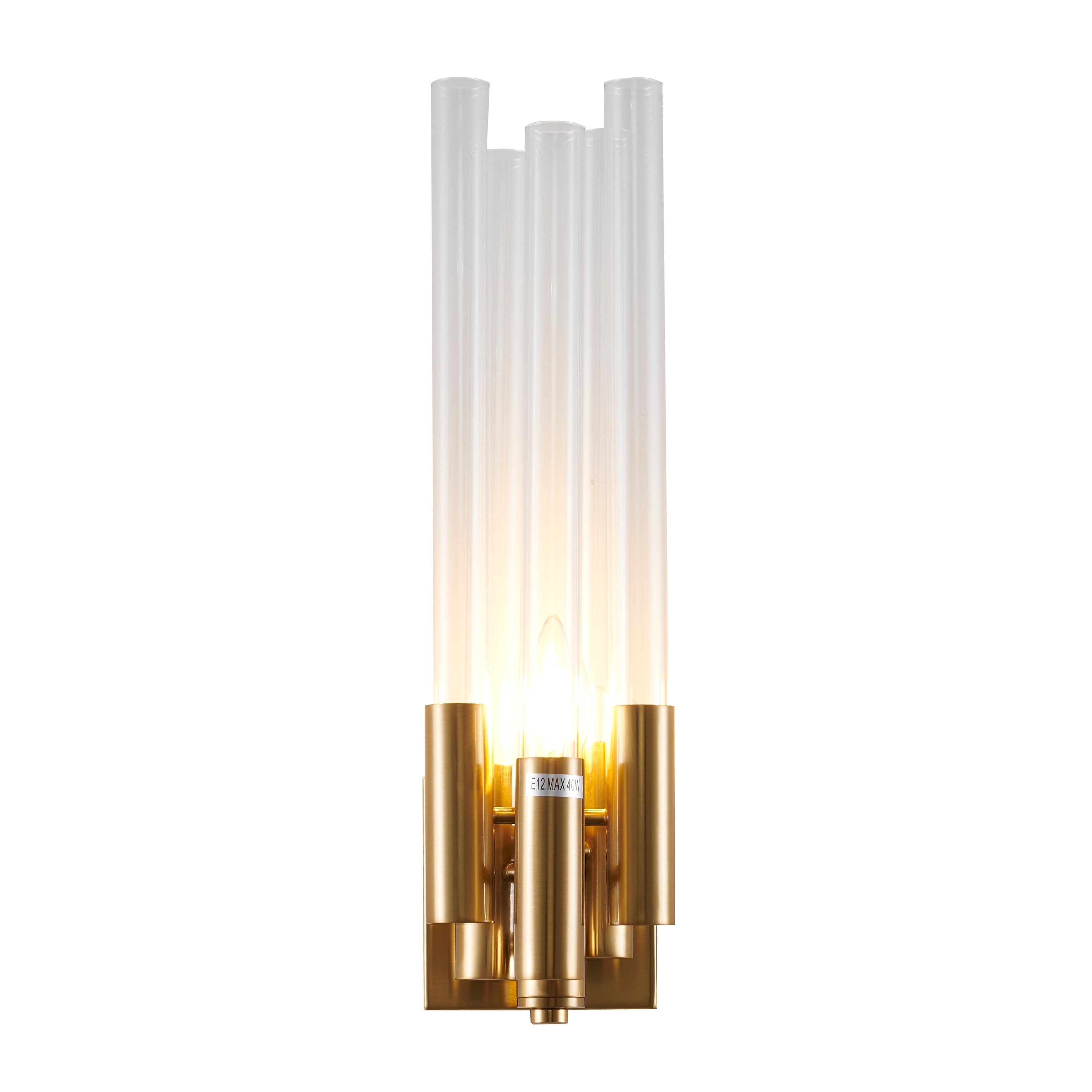 Gold Metal Frame Wall Sconce With Glass Rods
