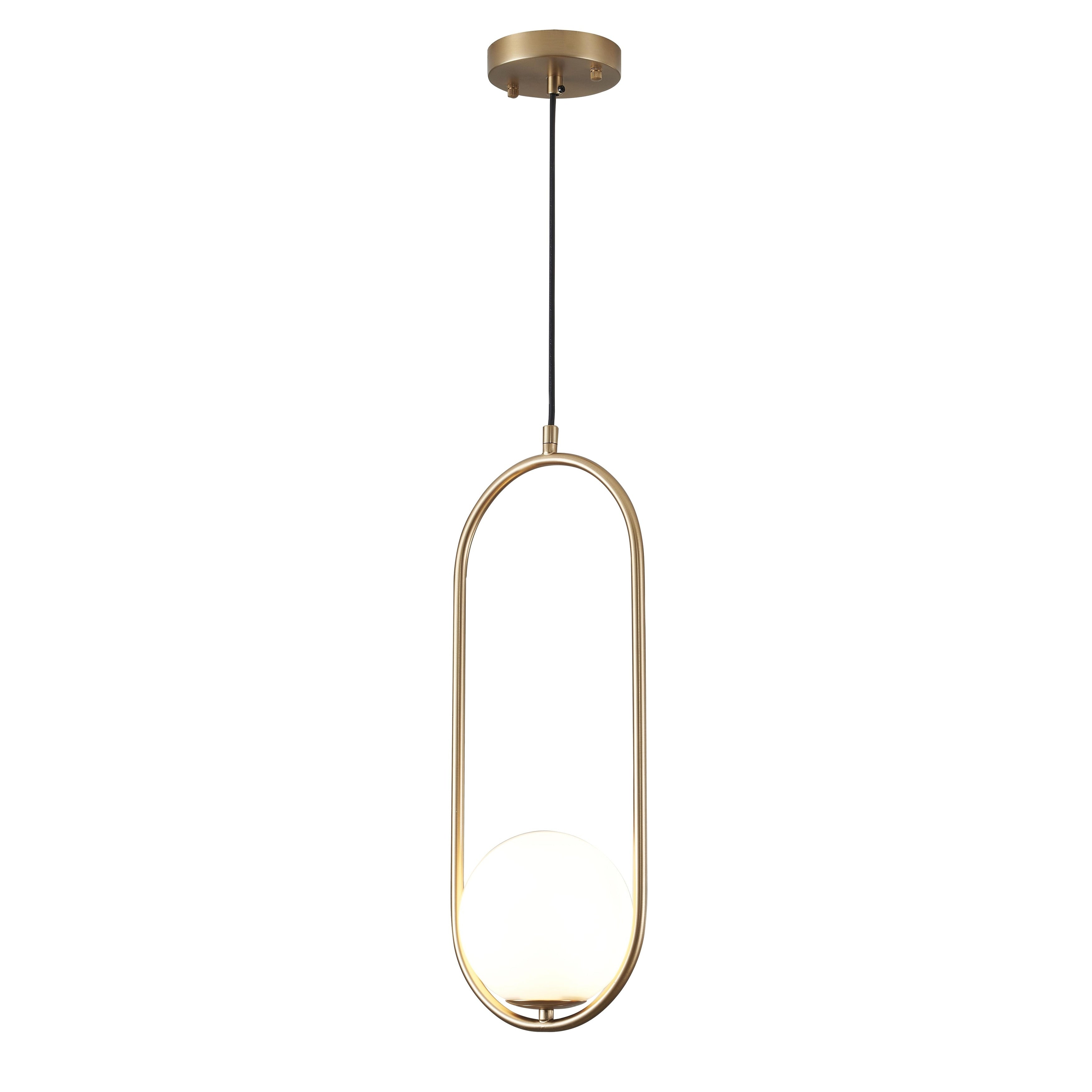 Gold Metal Single Pendant Lighting With Milk White Glass Shade